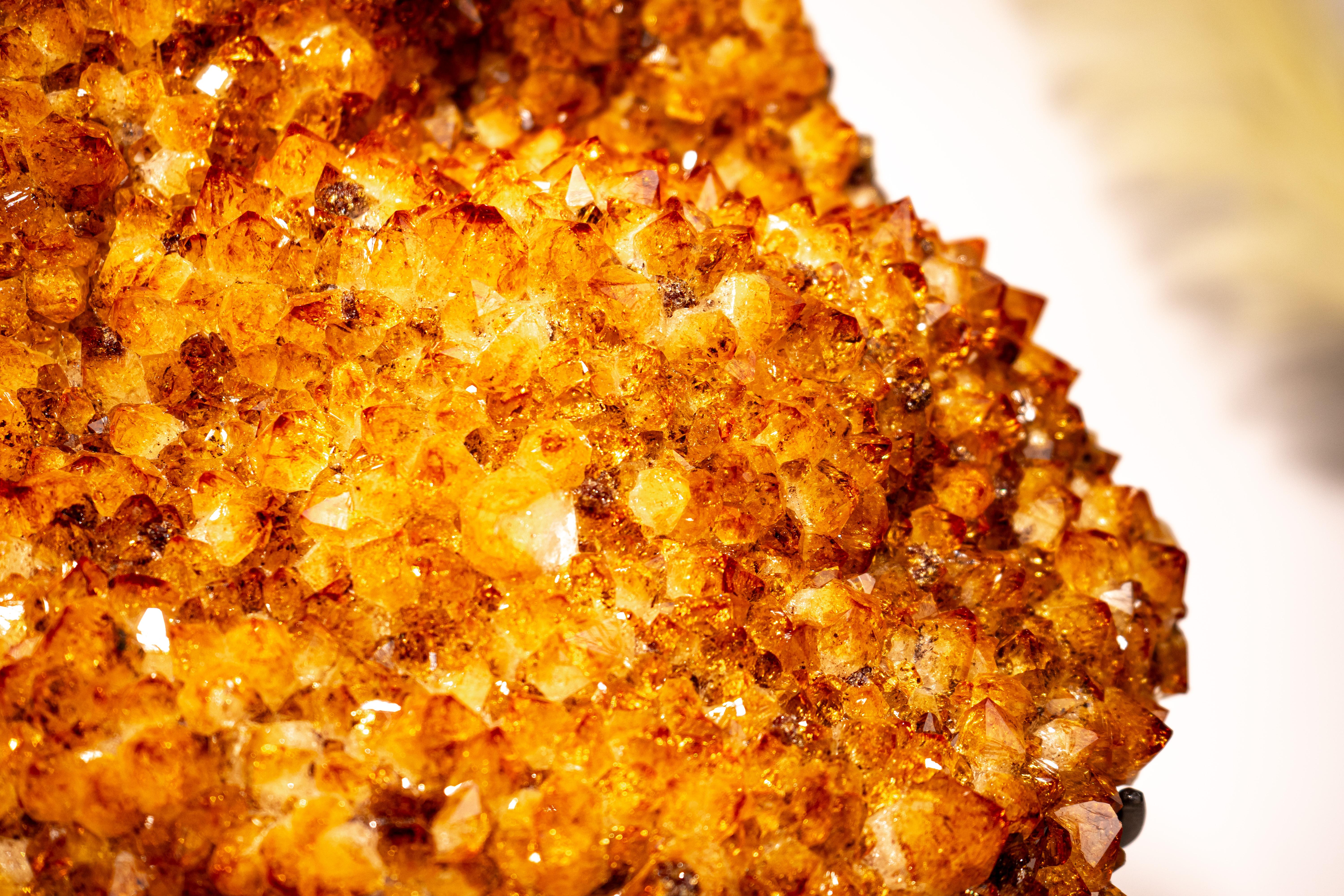 Contemporary Large Sculptural Madeira Citrine Cluster with Sparkly Druzy & Flower Rosettes For Sale