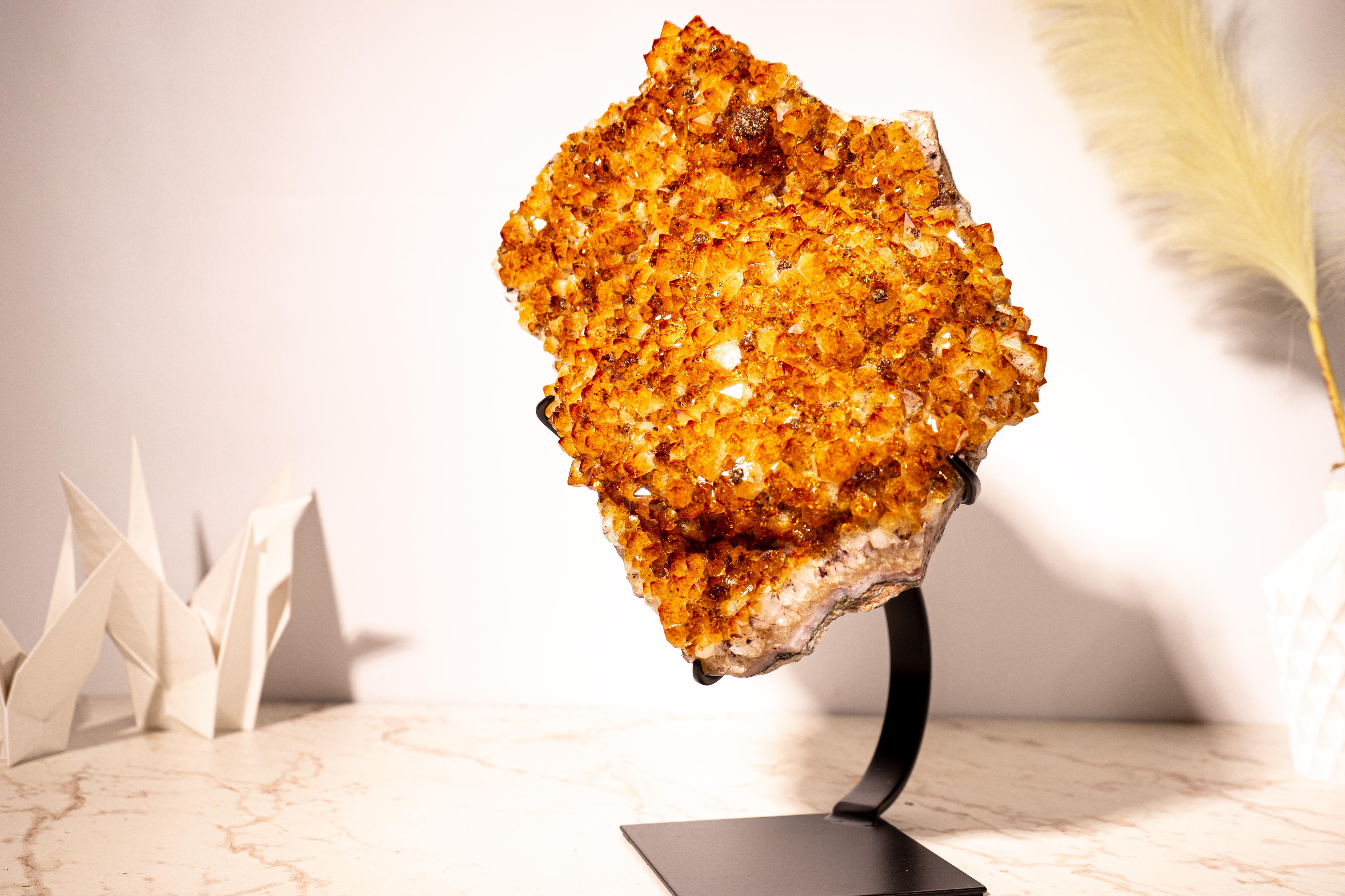 Large Sculptural Madeira Citrine Cluster with Sparkly Druzy & Flower Rosettes For Sale 1