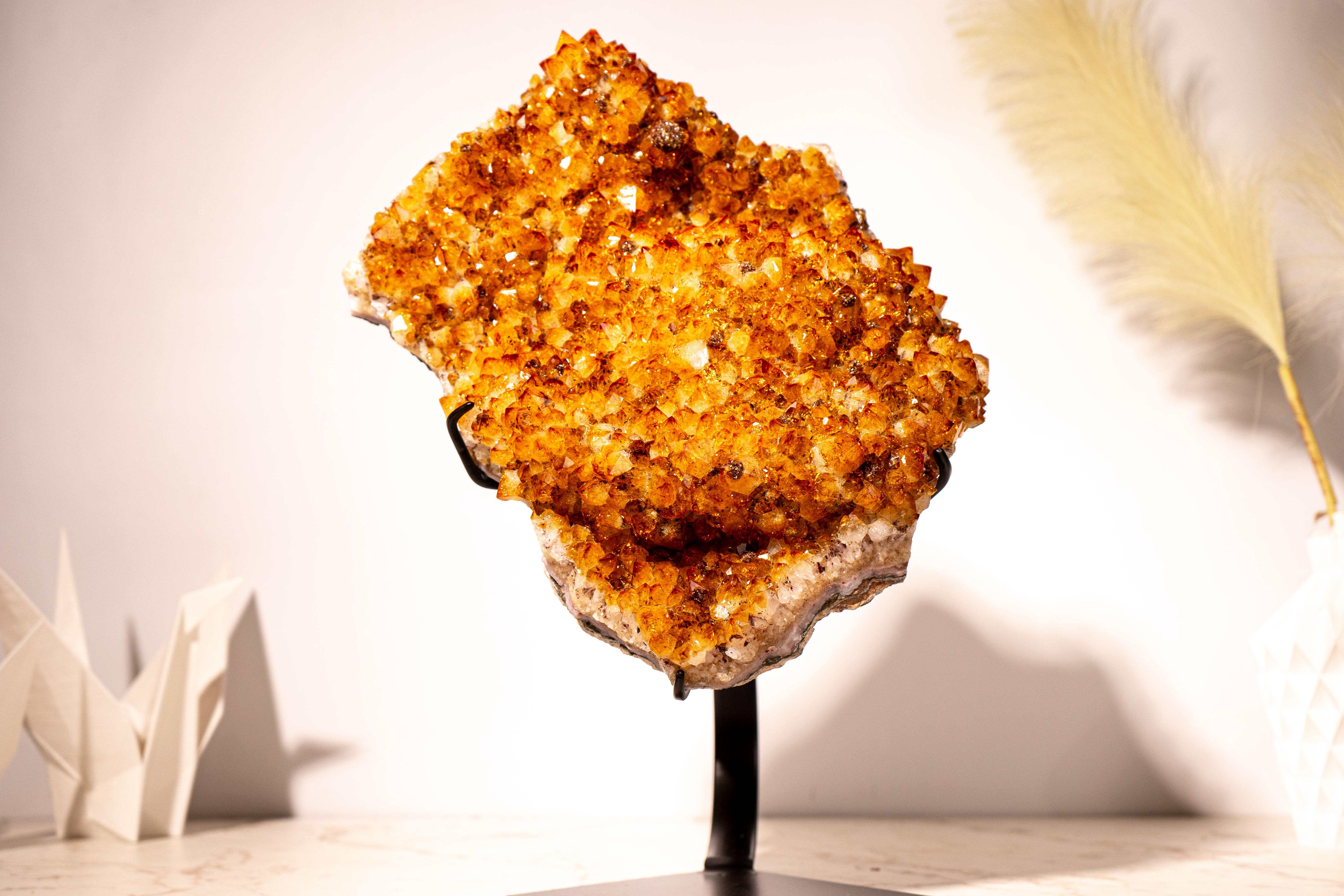 Large Sculptural Madeira Citrine Cluster with Sparkly Druzy & Flower Rosettes For Sale 2