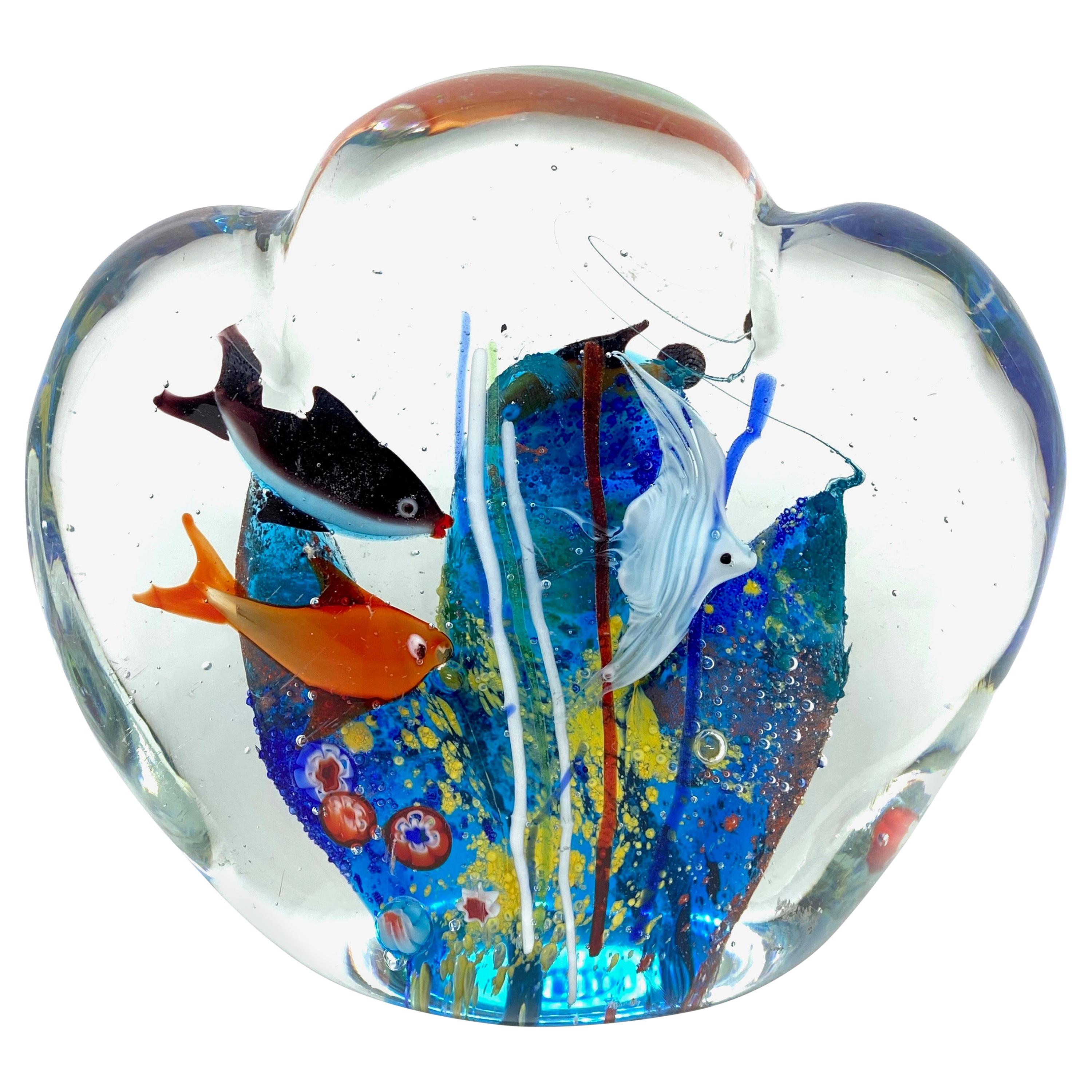 Gorgeous Large Murano Italian Art Glass Fish Aquarium Paperweight, Italy, 1970s
