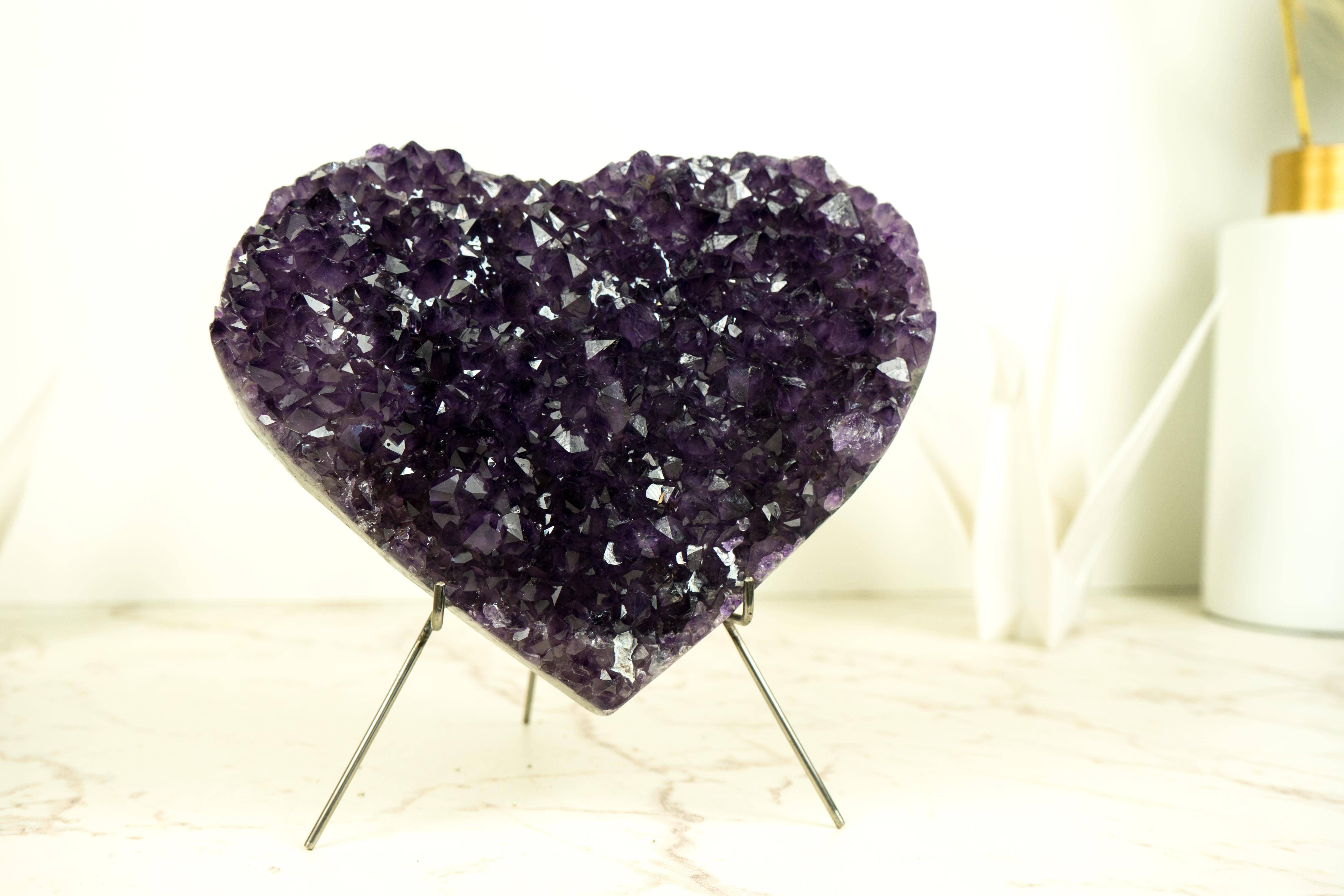 Precioso Corazón Grande de Amatista Púrpura Rica con Druzy Amatista de Alto Grado Cristal en venta