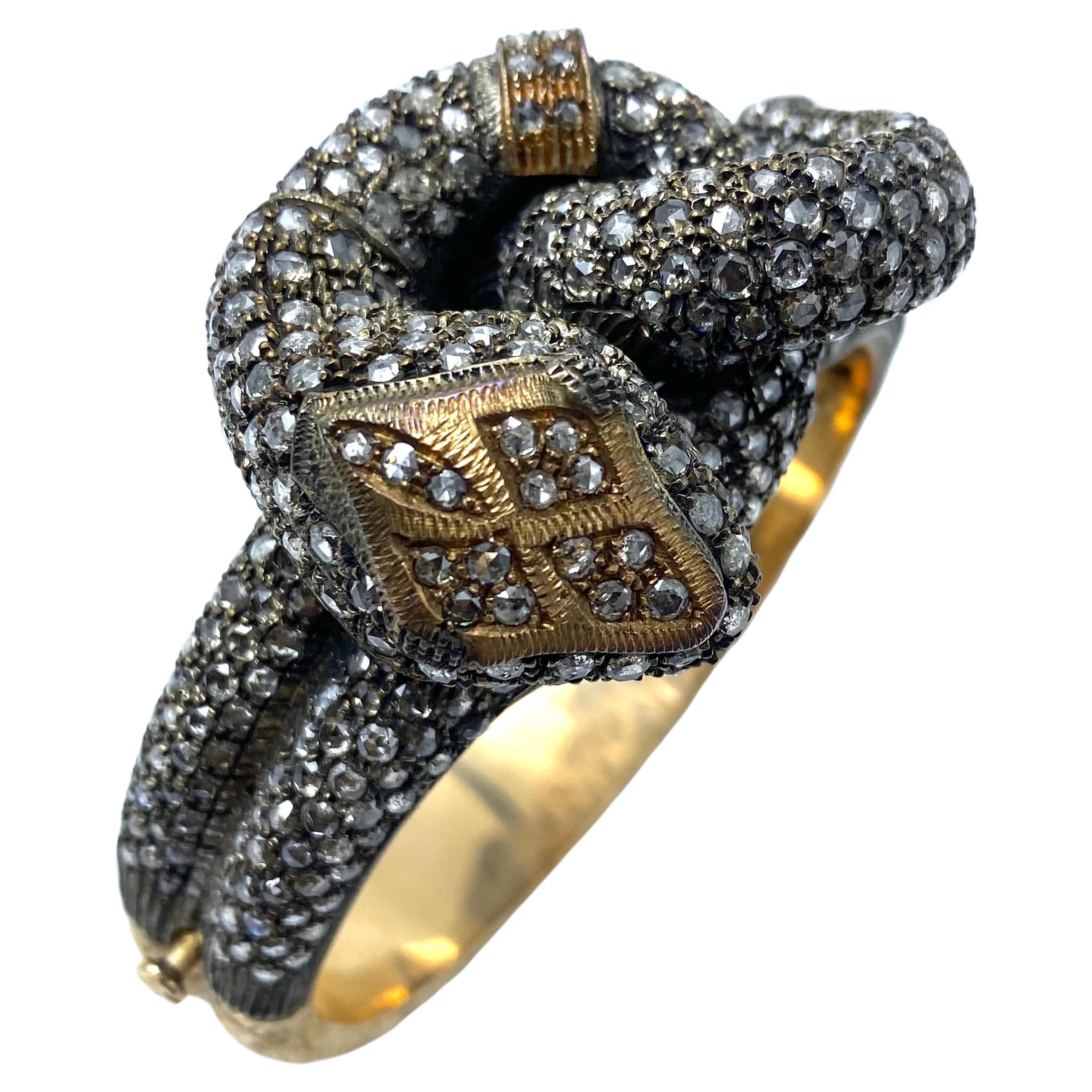 Rose Cut Gorgeous Late Victorian Snake Bangle For Sale