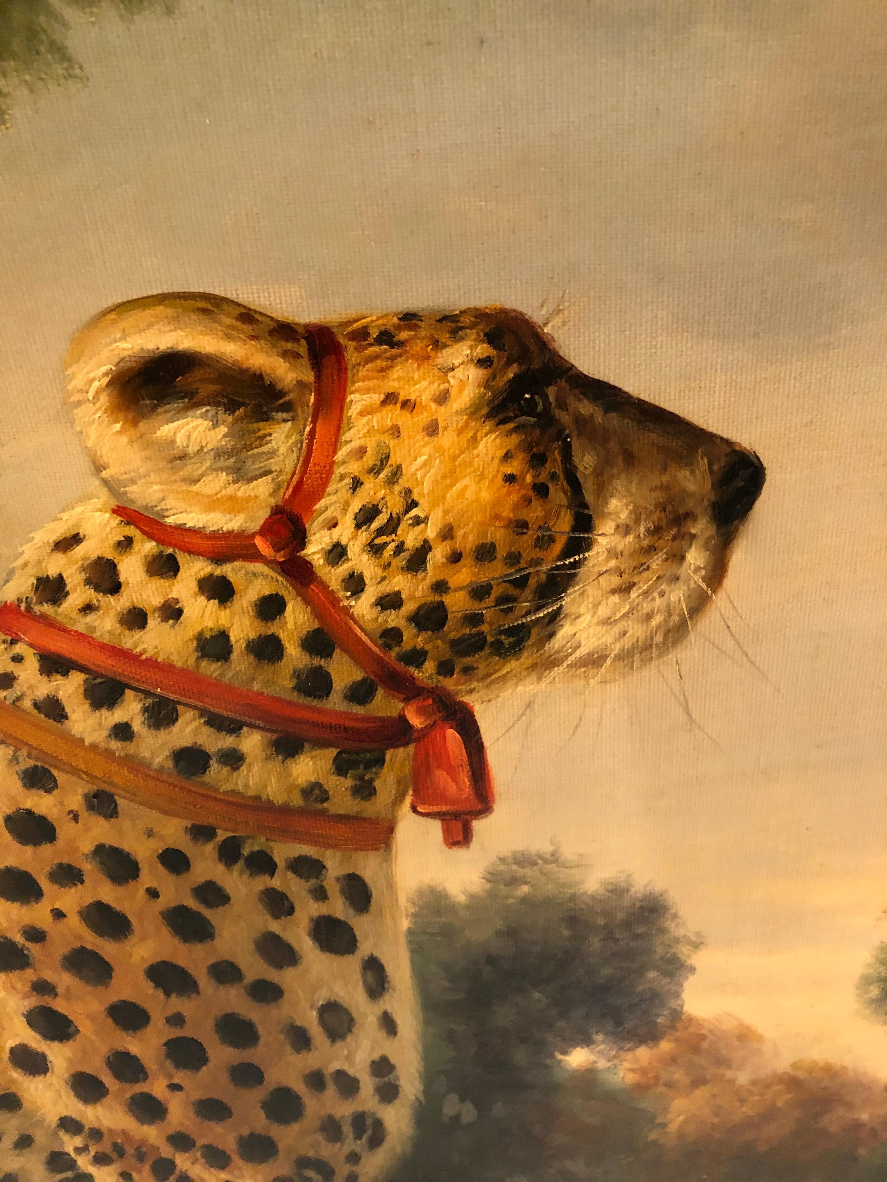 An incredible painting of a proud cheetah, gorgeously rendered so one can practically touch its soft fur. Signed lower left M.P. Elliot, this is an expertly painted canvas that looks like a famous piece painted by the collectible California artist
