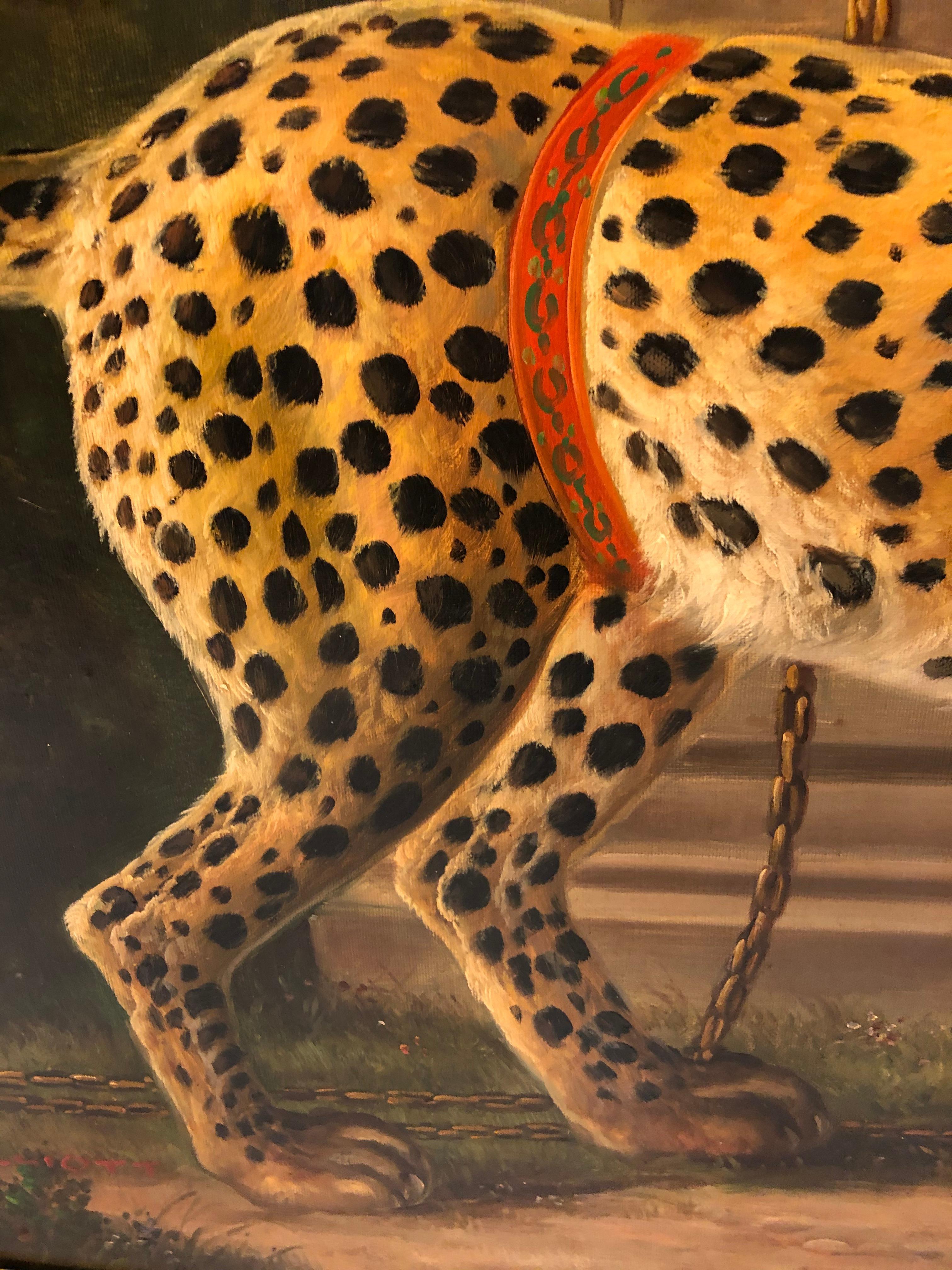 American Gorgeous Cheetah in Landscape Painting in the Manner of William Skilling