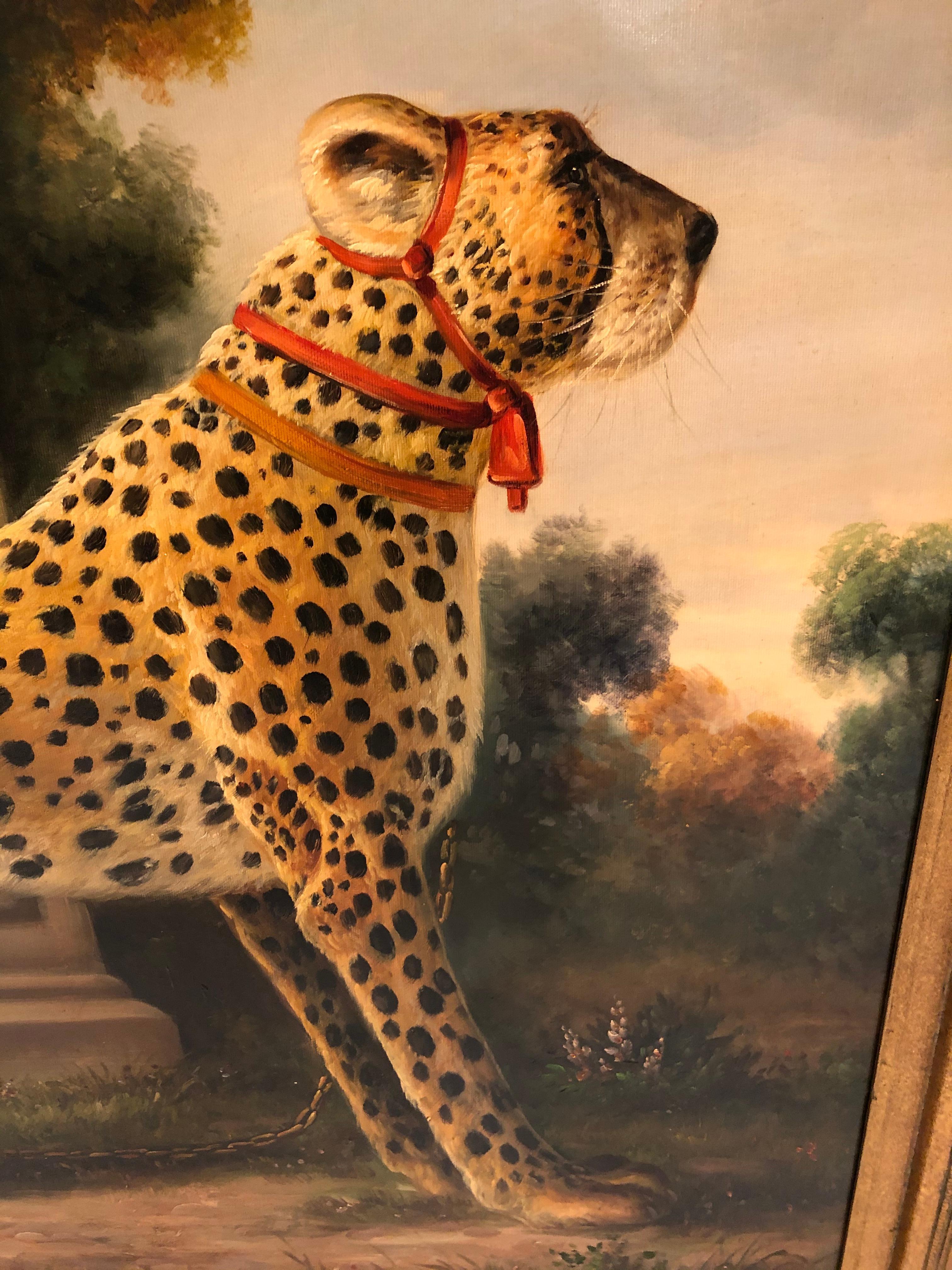 Gorgeous Cheetah in Landscape Painting in the Manner of William Skilling In Good Condition In Hopewell, NJ