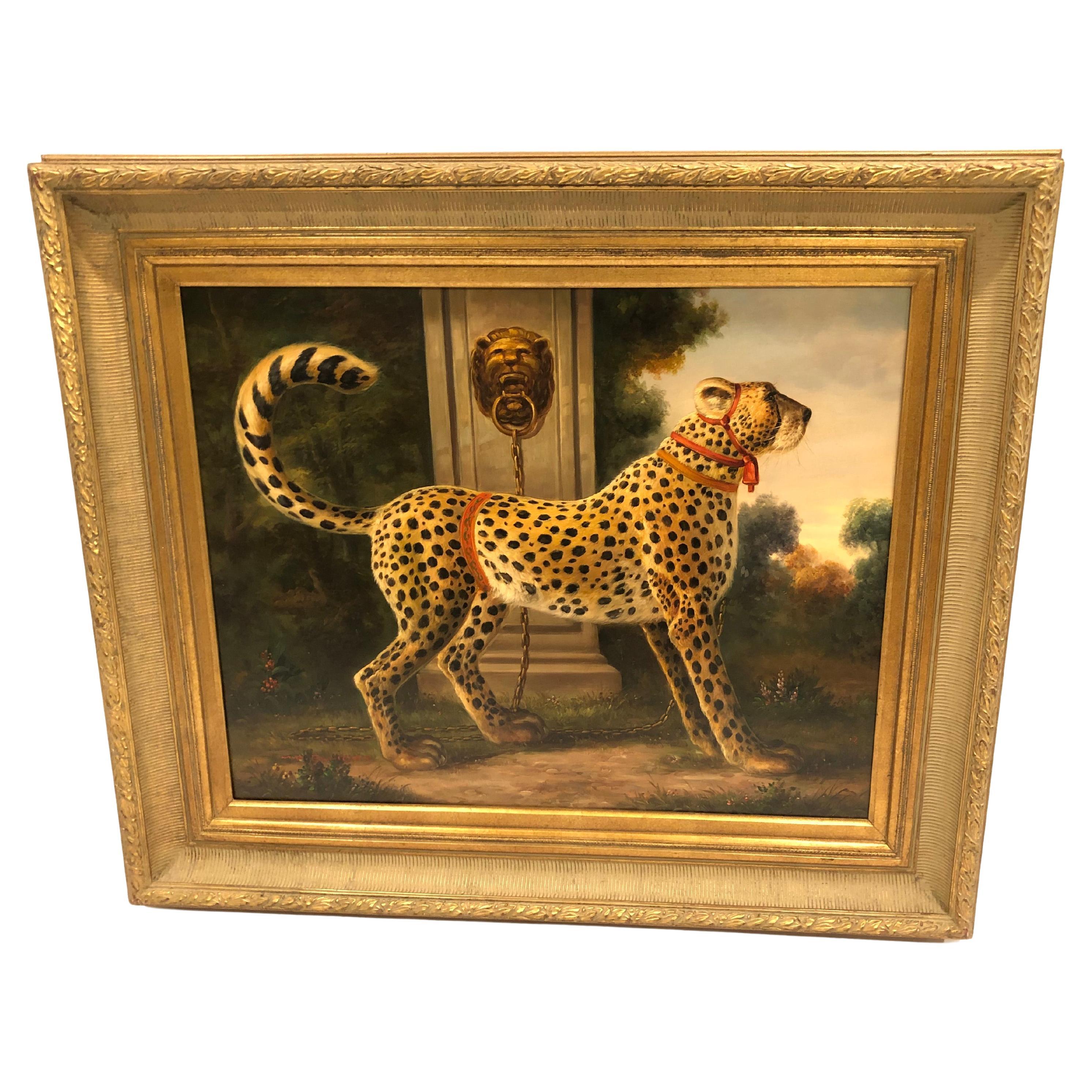 Gorgeous Cheetah in Landscape Painting in the Manner of William Skilling