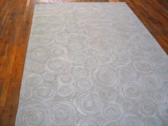 Gorgeous LightGray Color Circles Pattern Contemporary Handmade Cotton Hooked Rug