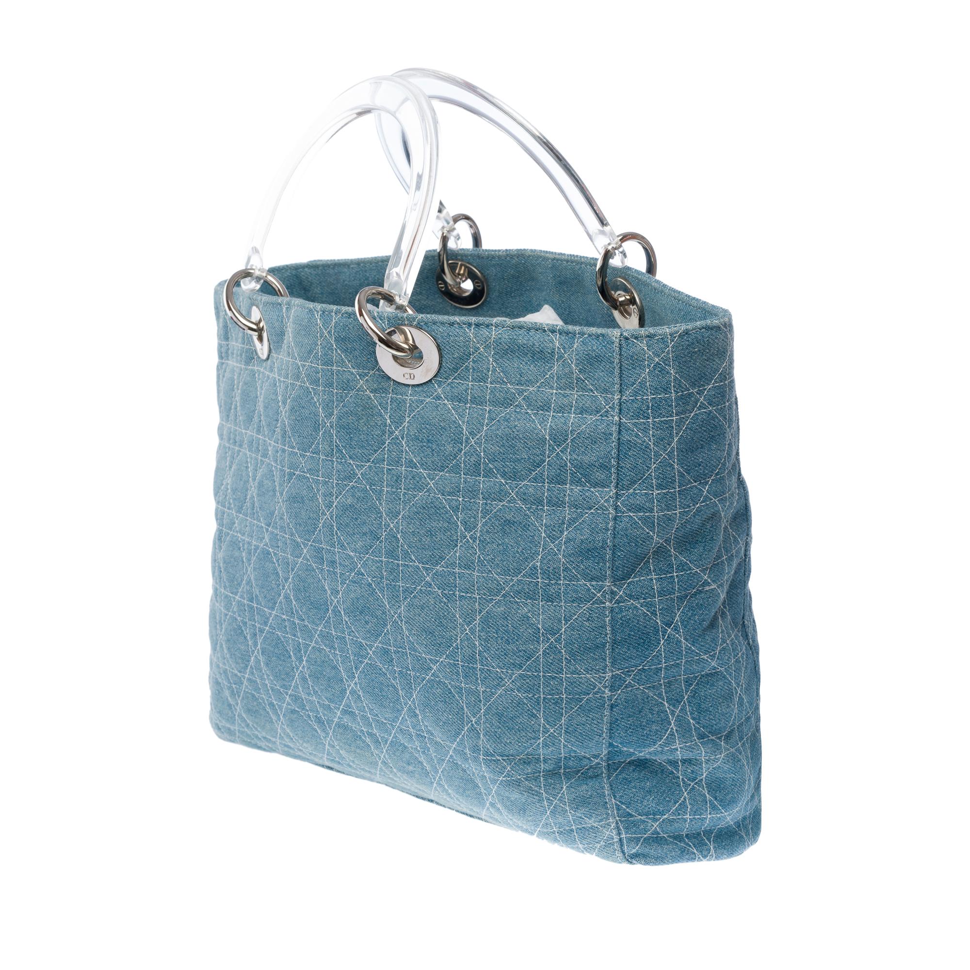 Women's Gorgeous Limited Edition Lady Dior GM handbag strap in blue denim , SHW