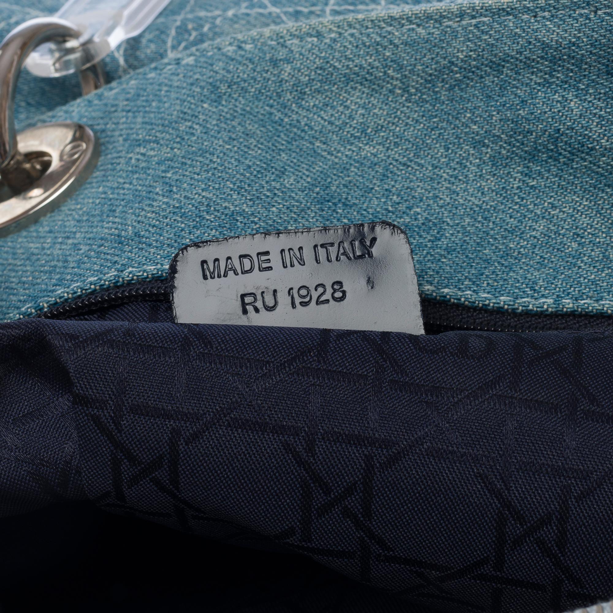 Gorgeous Limited Edition Lady Dior GM handbag strap in blue denim , SHW 2