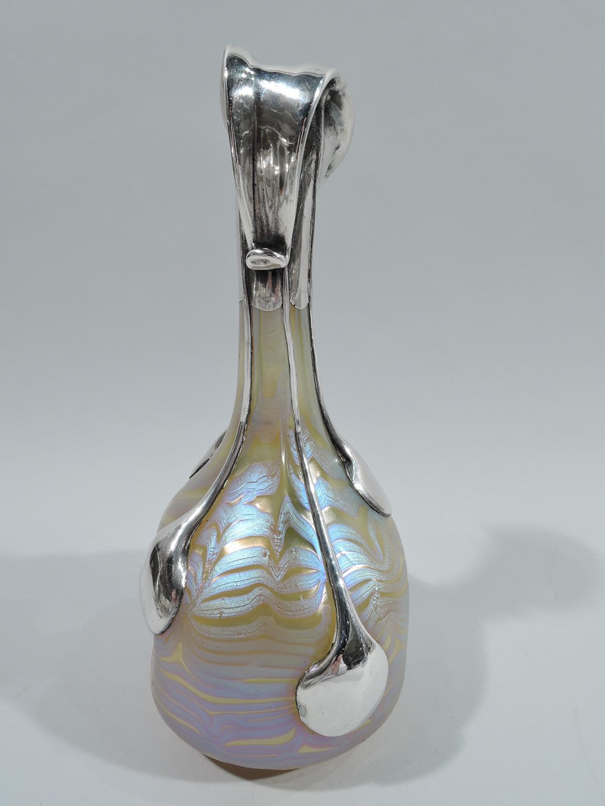 Austrian Gorgeous Loetz Phaenomen Art Nouveau Silver Overlay Vase