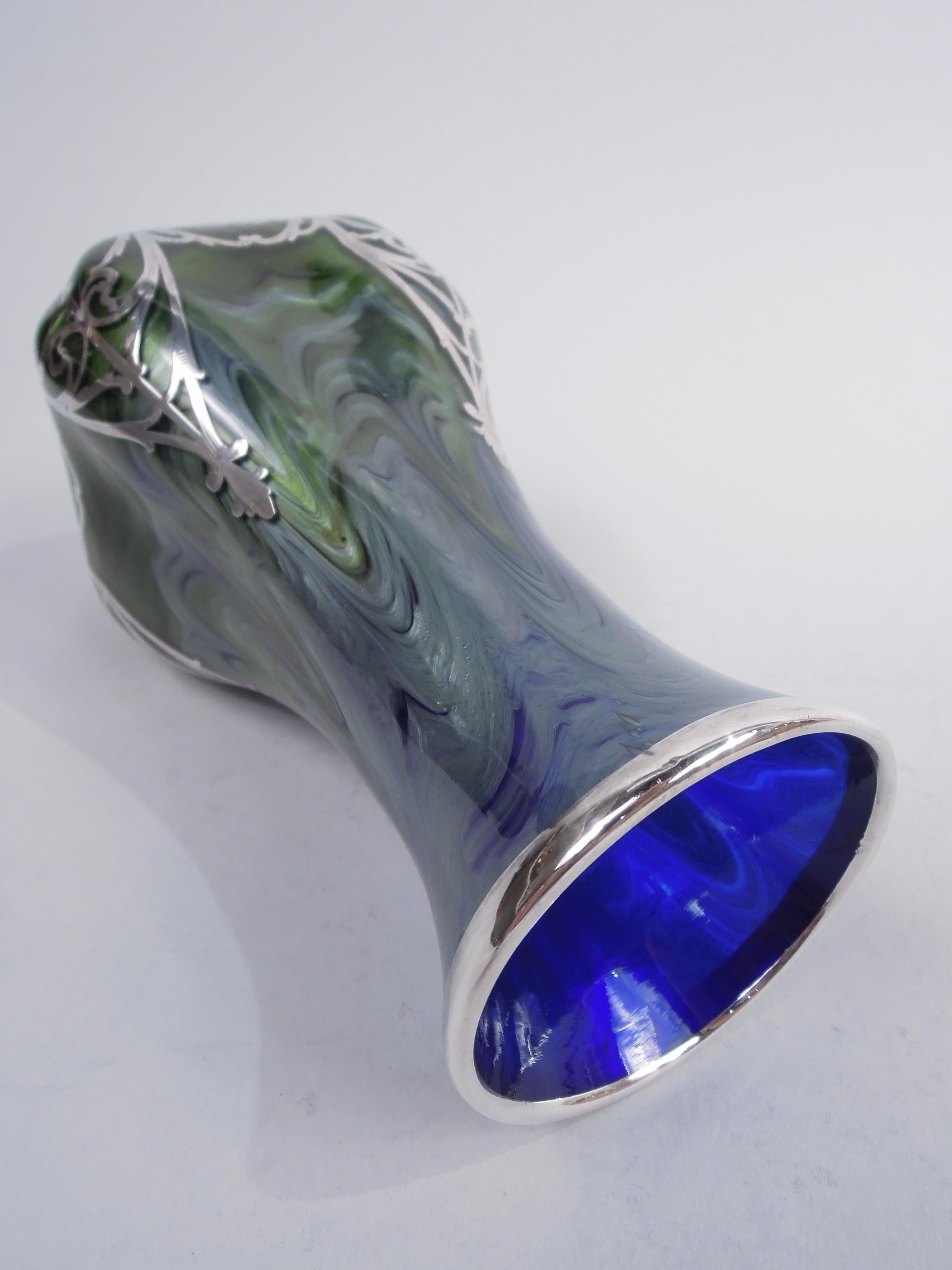 Austrian Gorgeous Loetz Titania Art Nouveau Cobalt Blue-Green Vase For Sale