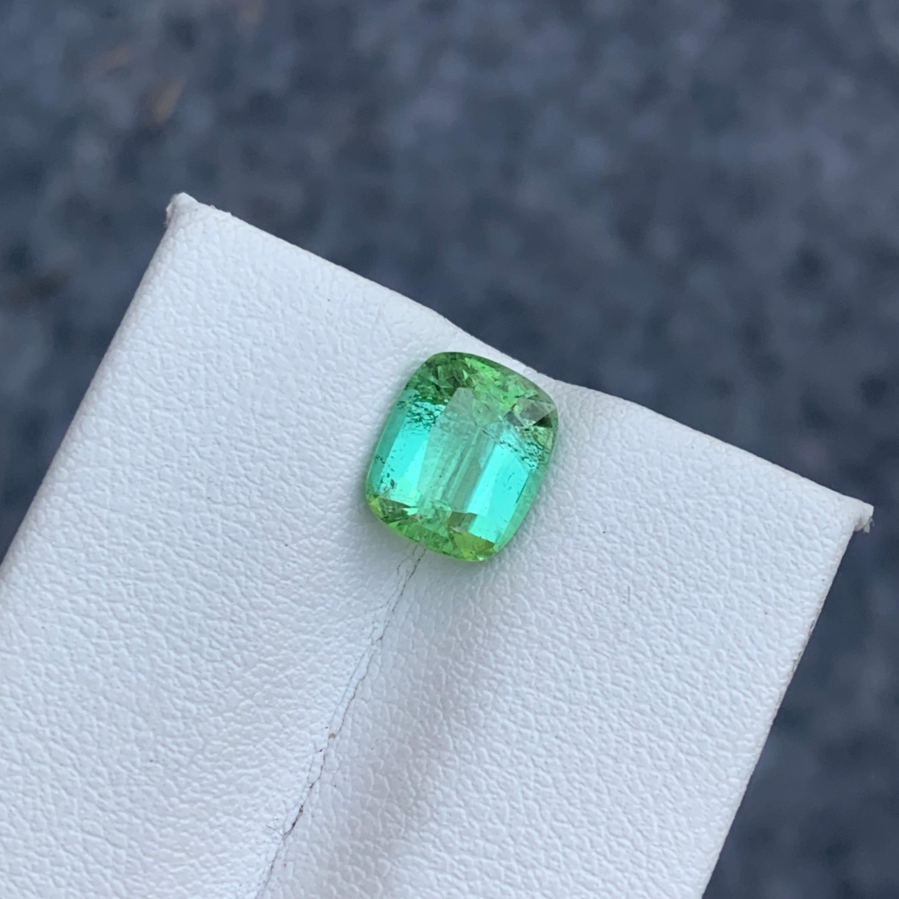 Gemstone Type : Tourmaline
Weight : 2.50 Carats
Dimensions : 8.8x7.3x4.9 Mm
Origin : Kunar Afghanistan
Clarity : Included
Shape: Cushion
Color: Mint Green
Certificate: On Demand
Basically, mint tourmalines are tourmalines with pastel hues of light