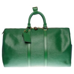 Used Gorgeous Louis Vuitton Keepall 45 Travel bag in green épi leather