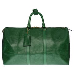 Gorgeous Louis Vuitton Keepall 45 Travel bag in green épi leather