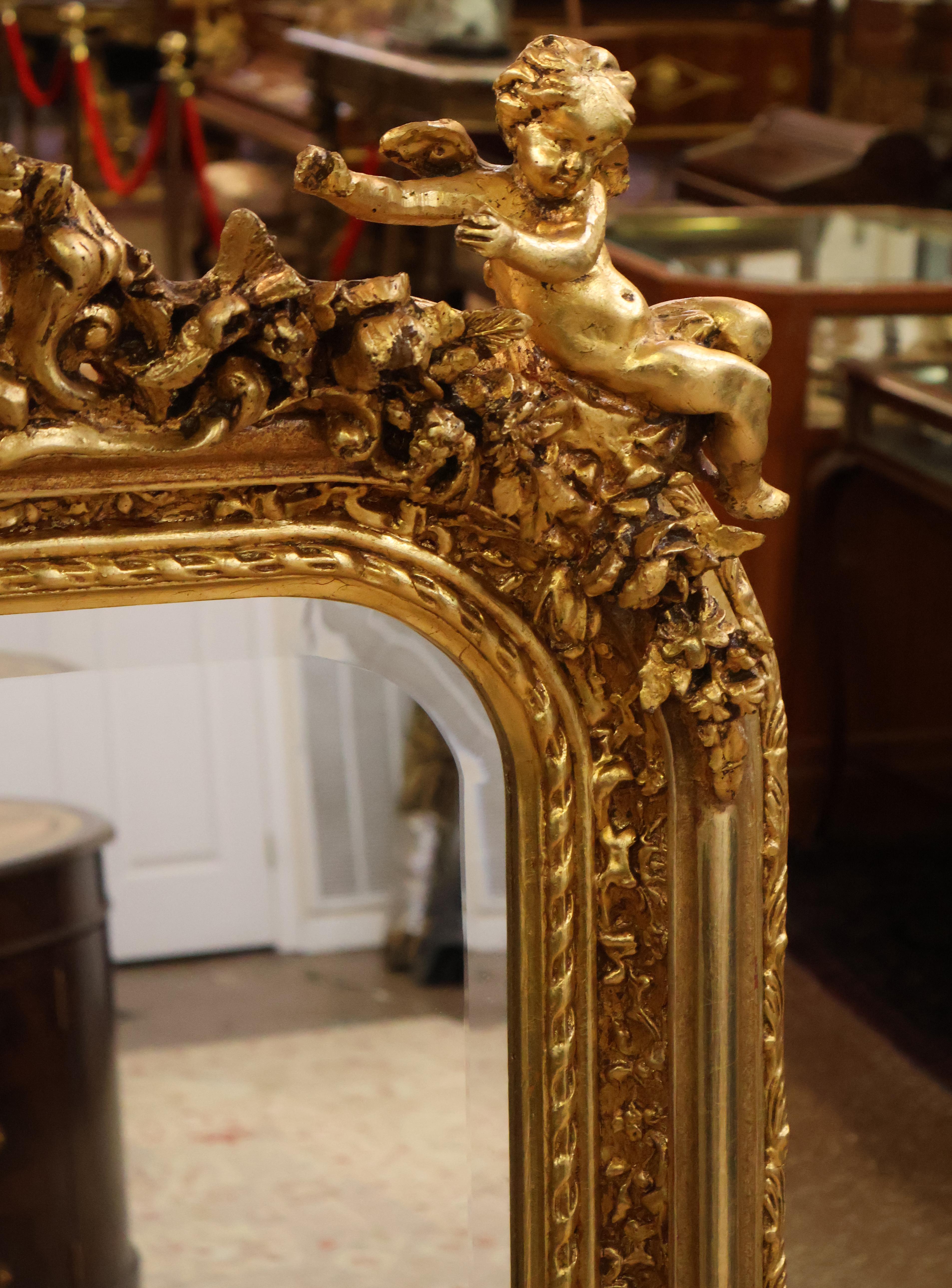 Gorgeous Louis XV Französisch Stil Gold Cherub abgeschrägten Spiegel im Angebot 5