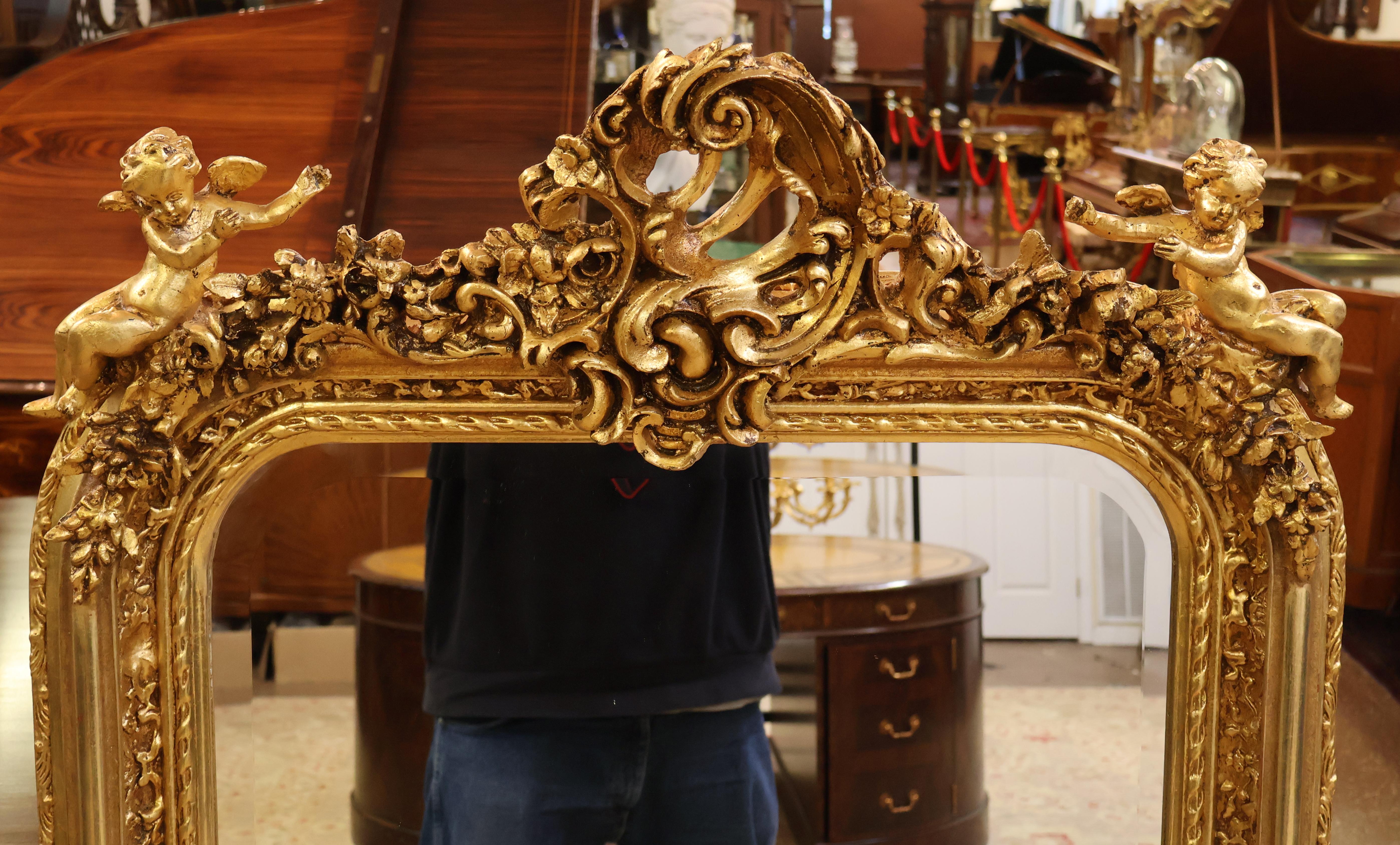 Gorgeous Louis XV Französisch Stil Gold Cherub abgeschrägten Spiegel im Angebot 1