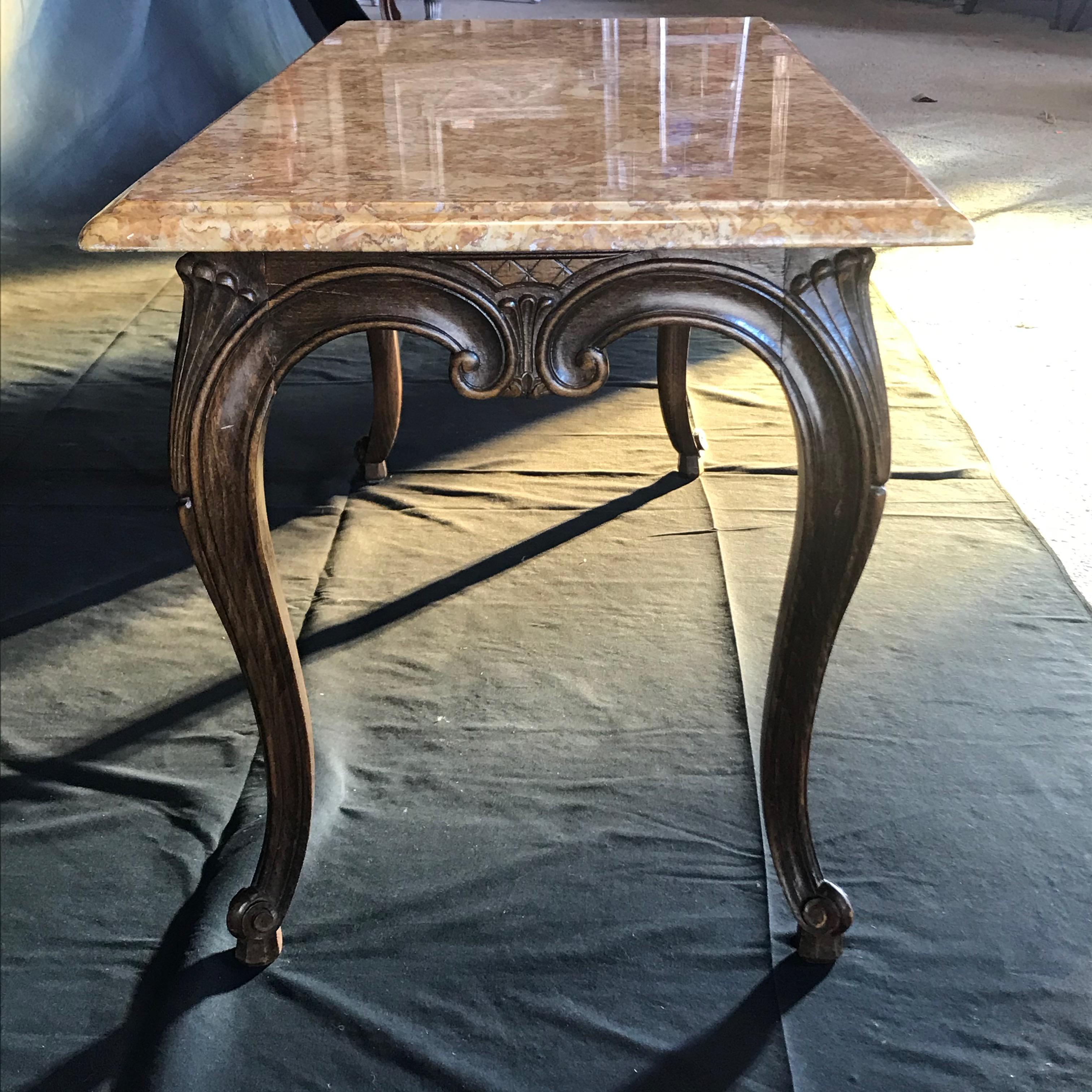 Gorgeous Louis XV Style Carved French Coffee Table with Marble Top In Good Condition For Sale In Hopewell, NJ