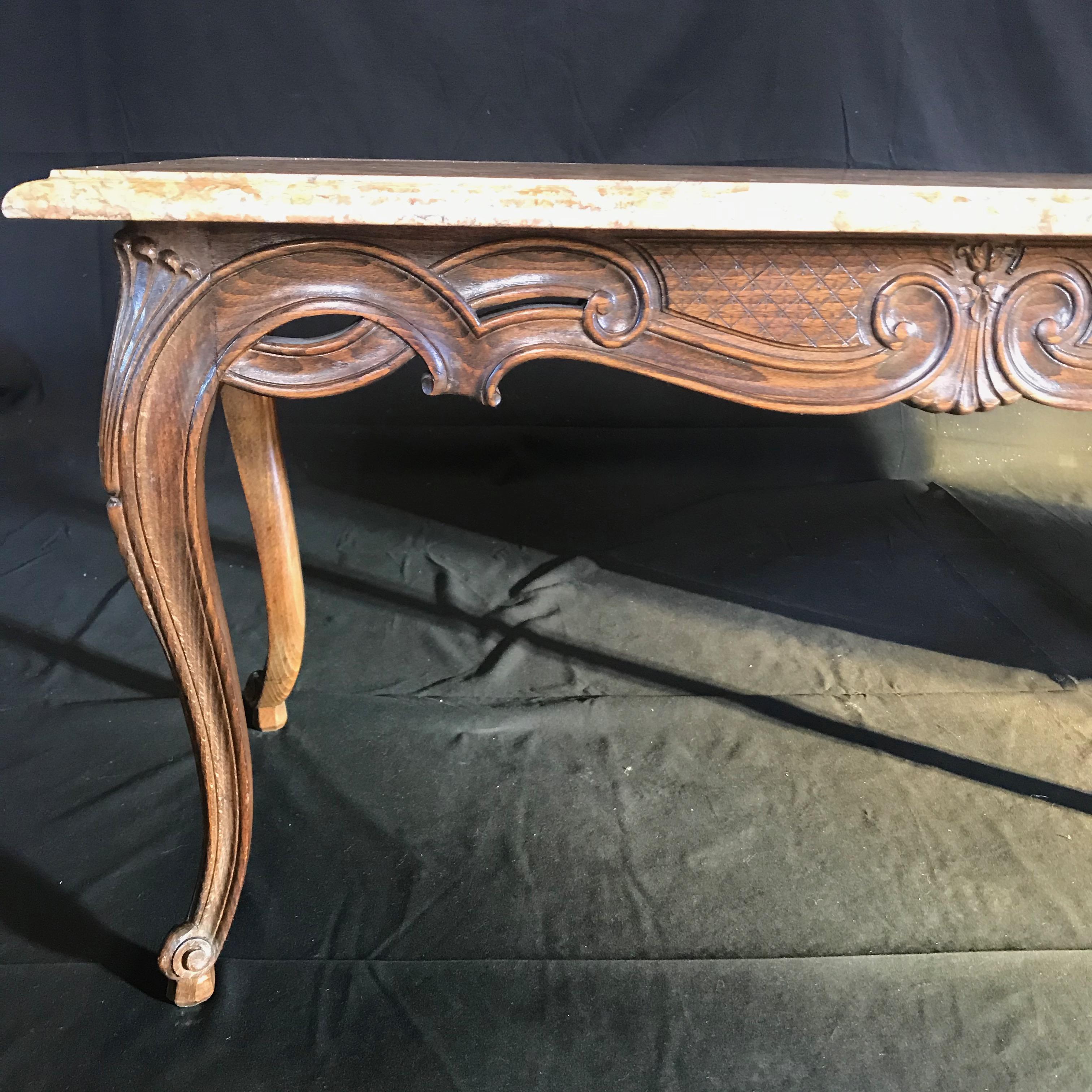 Early 20th Century Gorgeous Louis XV Style Carved French Coffee Table with Marble Top For Sale