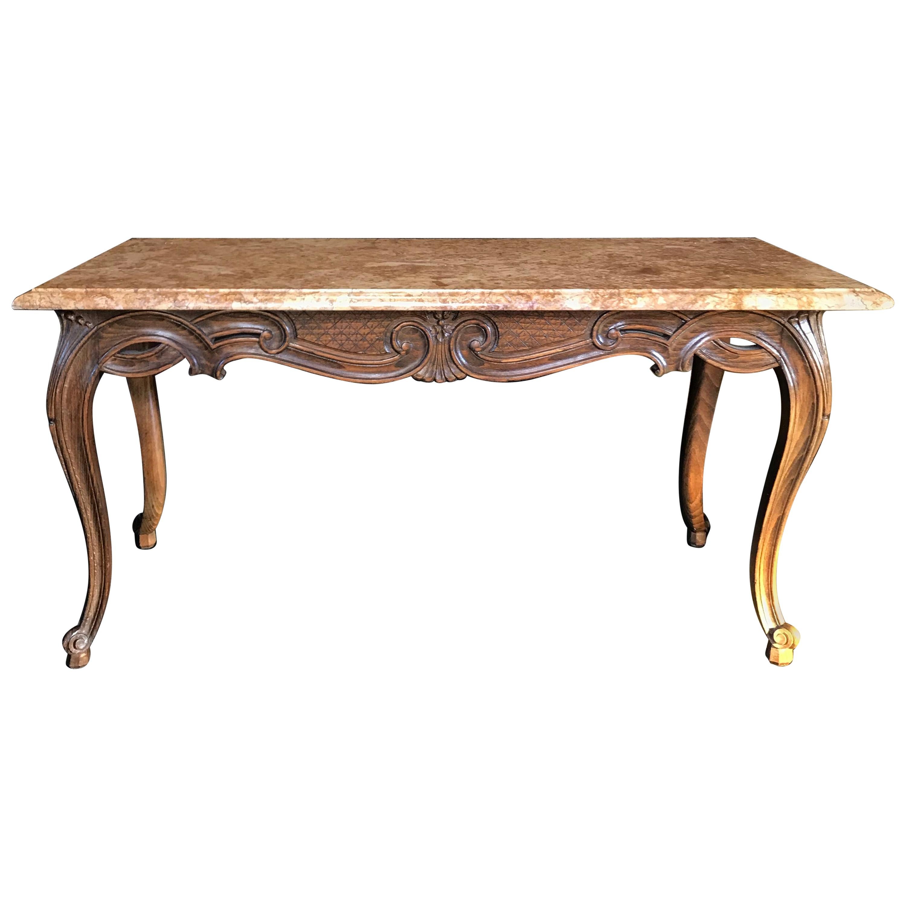 Gorgeous Louis XV Style Carved French Coffee Table with Marble Top