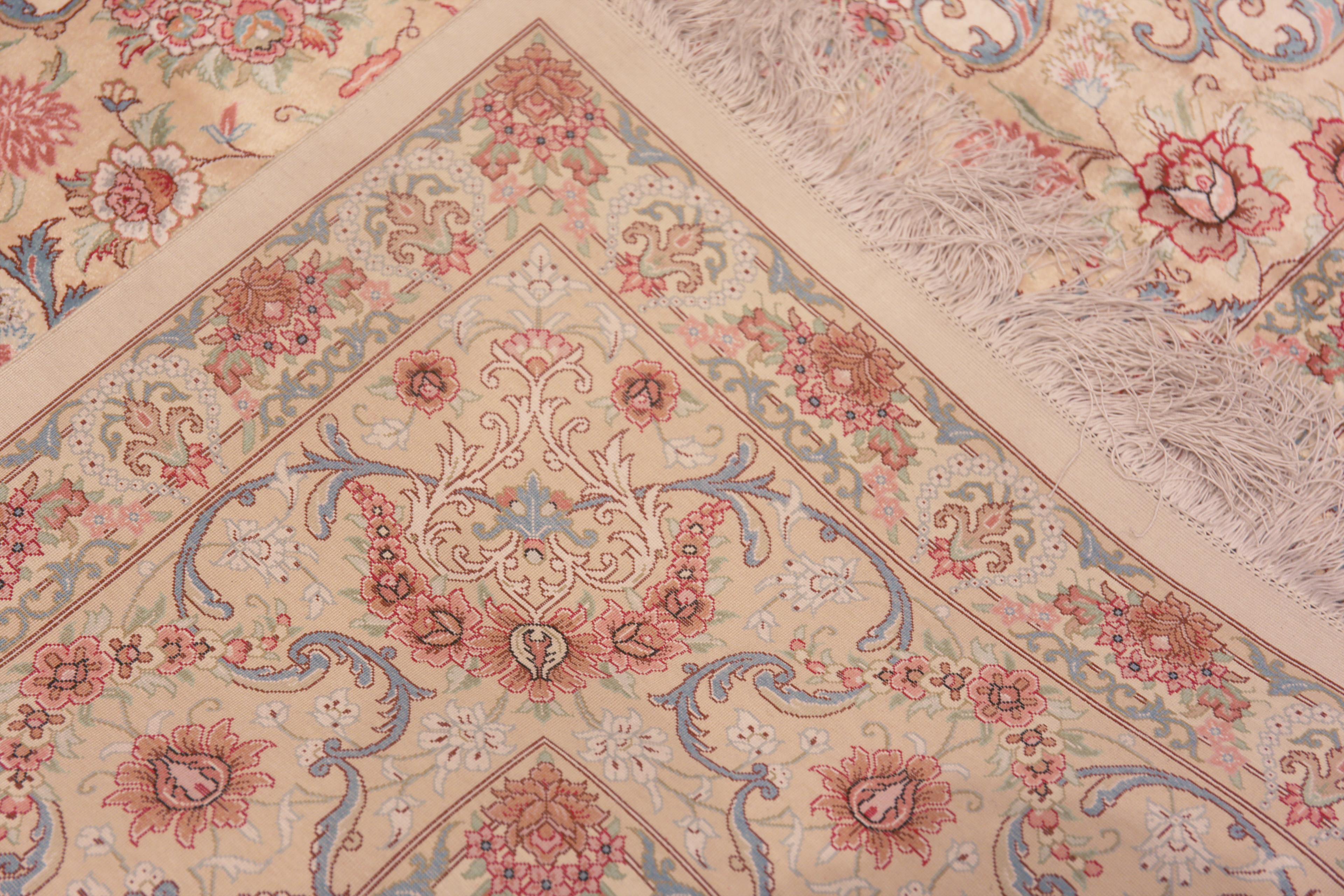 Tabriz Gorgeous Luxurious Floral Room Size Vintage Persian Silk Qum Rug 8'2