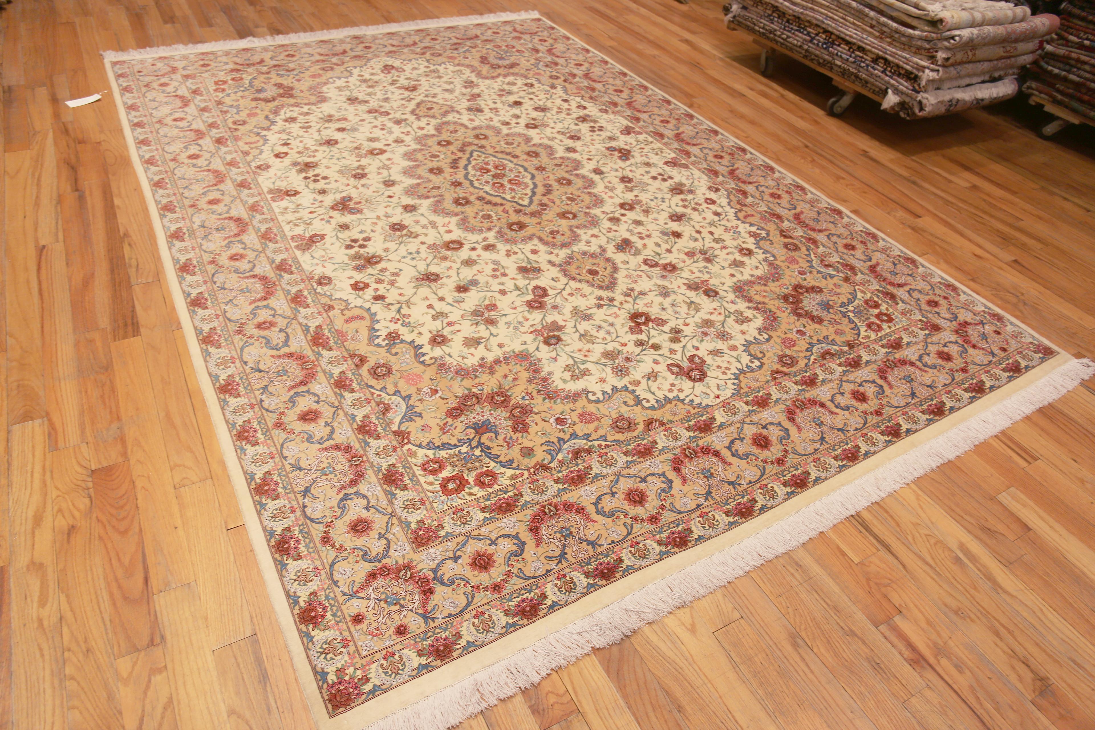 Hand-Knotted Gorgeous Luxurious Floral Room Size Vintage Persian Silk Qum Rug 8'2
