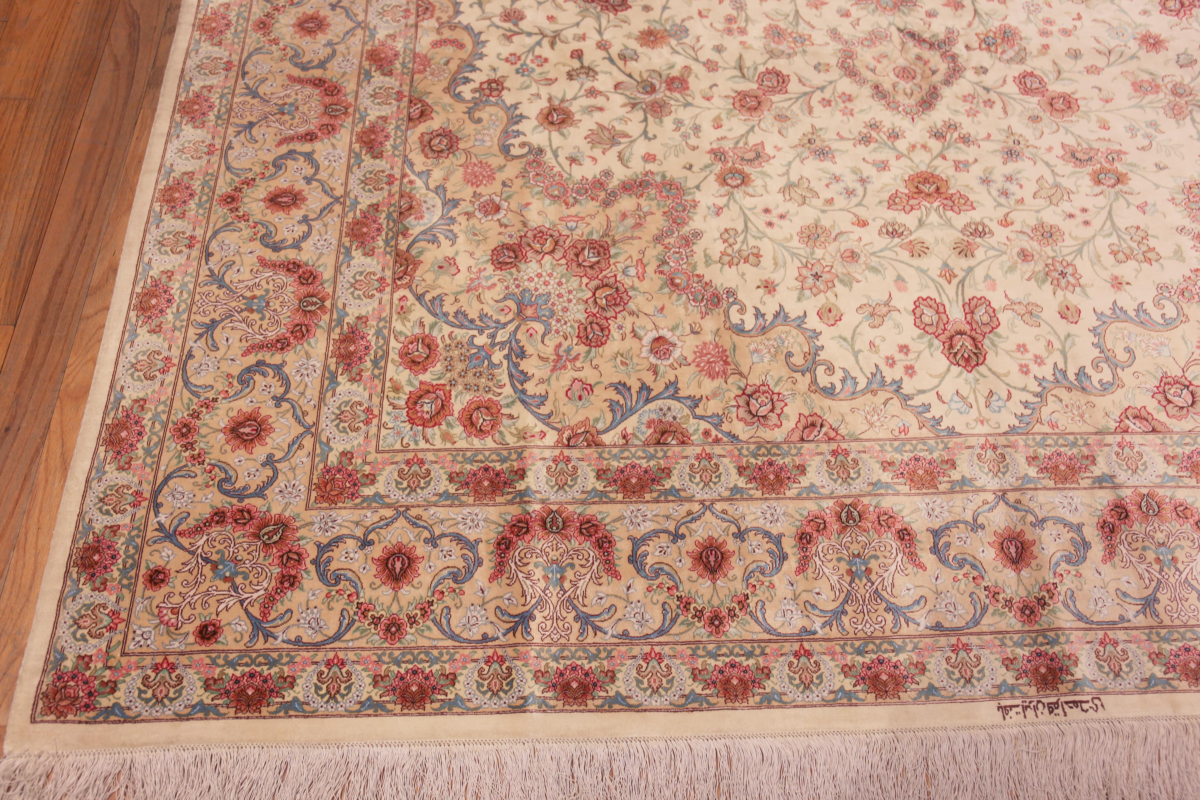 20th Century Gorgeous Luxurious Floral Room Size Vintage Persian Silk Qum Rug 8'2