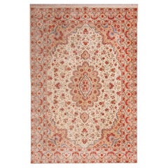 Gorgeous Luxurious Floral Room Size Vintage Persian Silk Qum Rug 8'2" x 11'7"