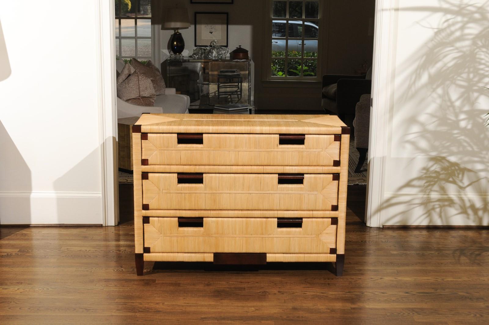 Gorgeous Mahogany and Wicker Commode by John Hutton for Donghia, circa 1995 9