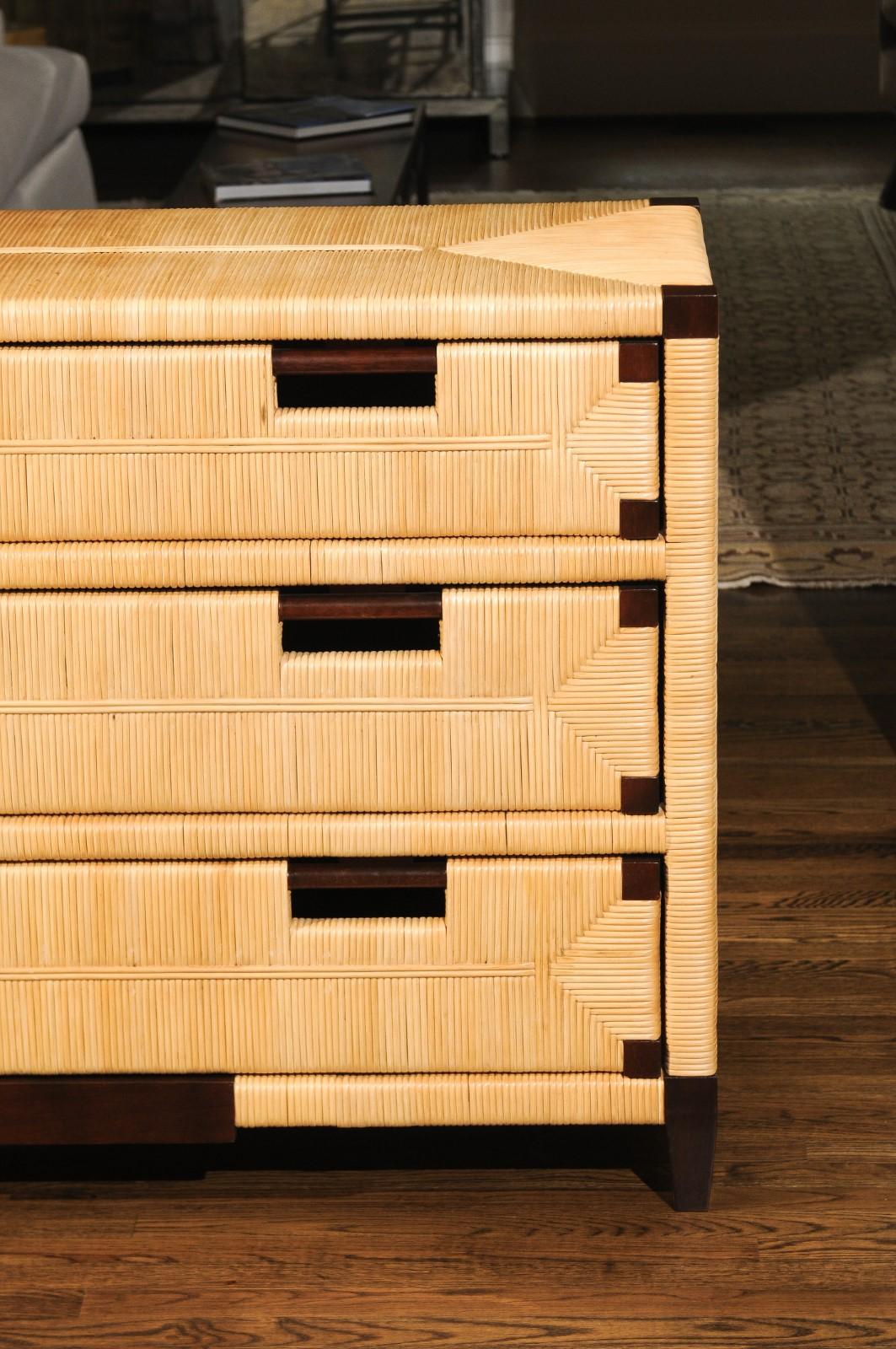 Gorgeous Mahogany and Wicker Commode by John Hutton for Donghia, circa 1995 11