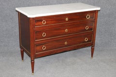 French Louis XVI Directoire Style Brass Mounted White Marble Top Commode