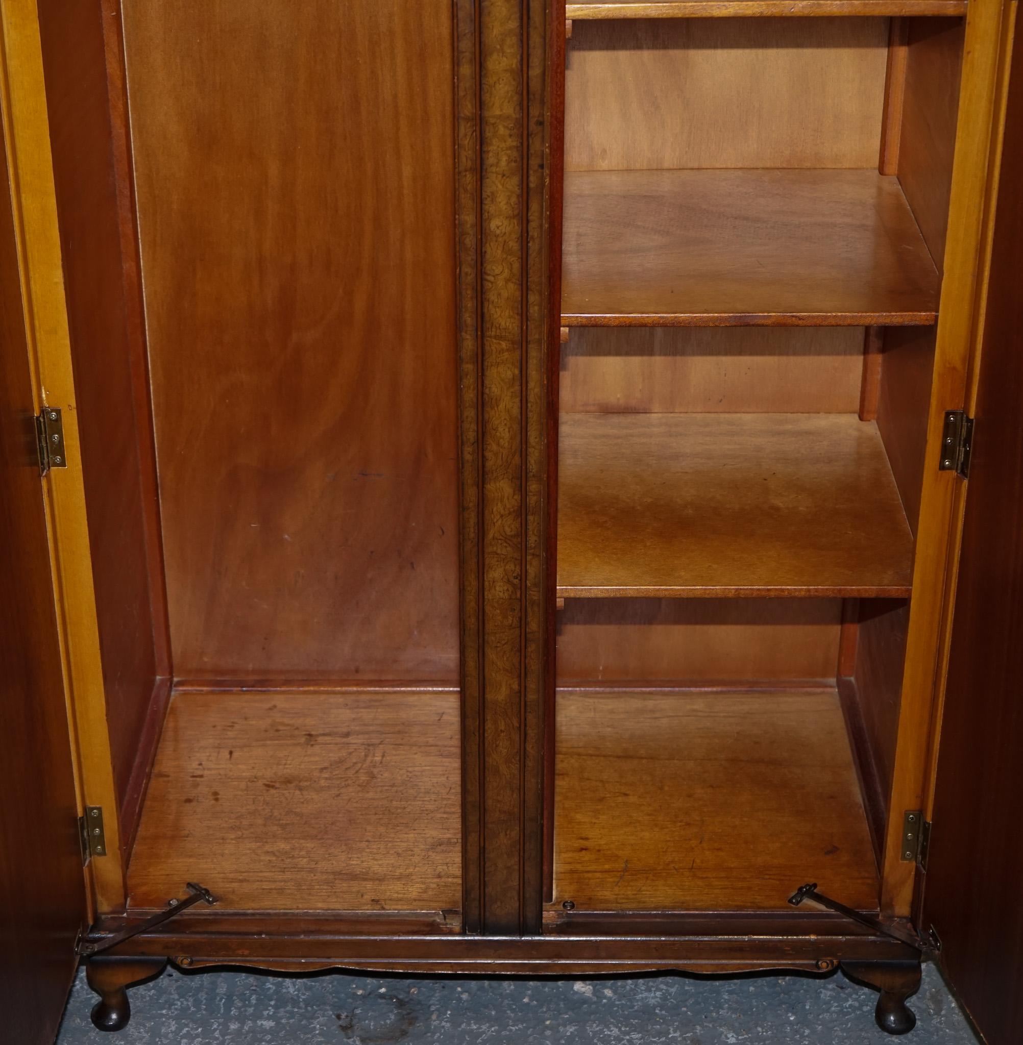GORGEOUS MAPLE & CO ART DECO 1920s SMALL TWO DOOR BURR WALNUT WARDROBE 4