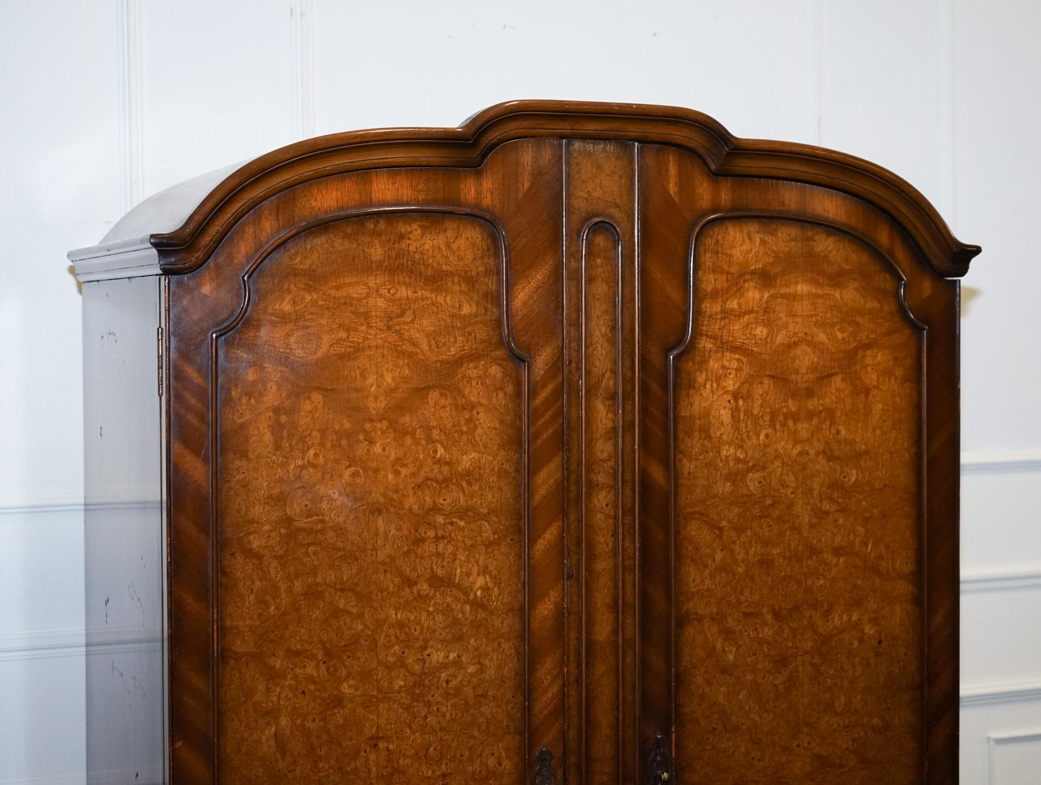 British GORGEOUS MAPLE & CO ART DECO 1920s SMALL TWO DOOR BURR WALNUT WARDROBE