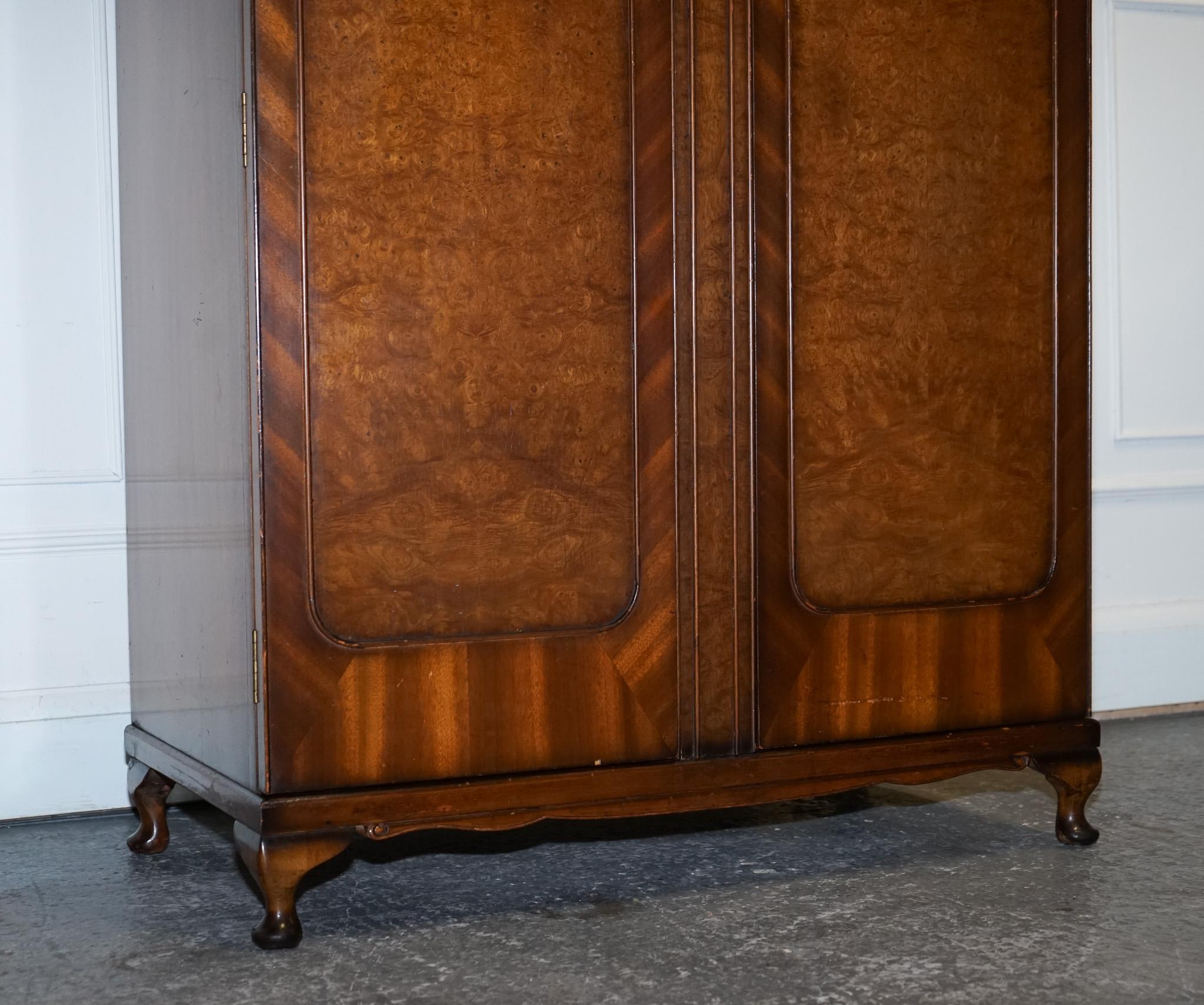 Hand-Crafted GORGEOUS MAPLE & CO ART DECO 1920s SMALL TWO DOOR BURR WALNUT WARDROBE
