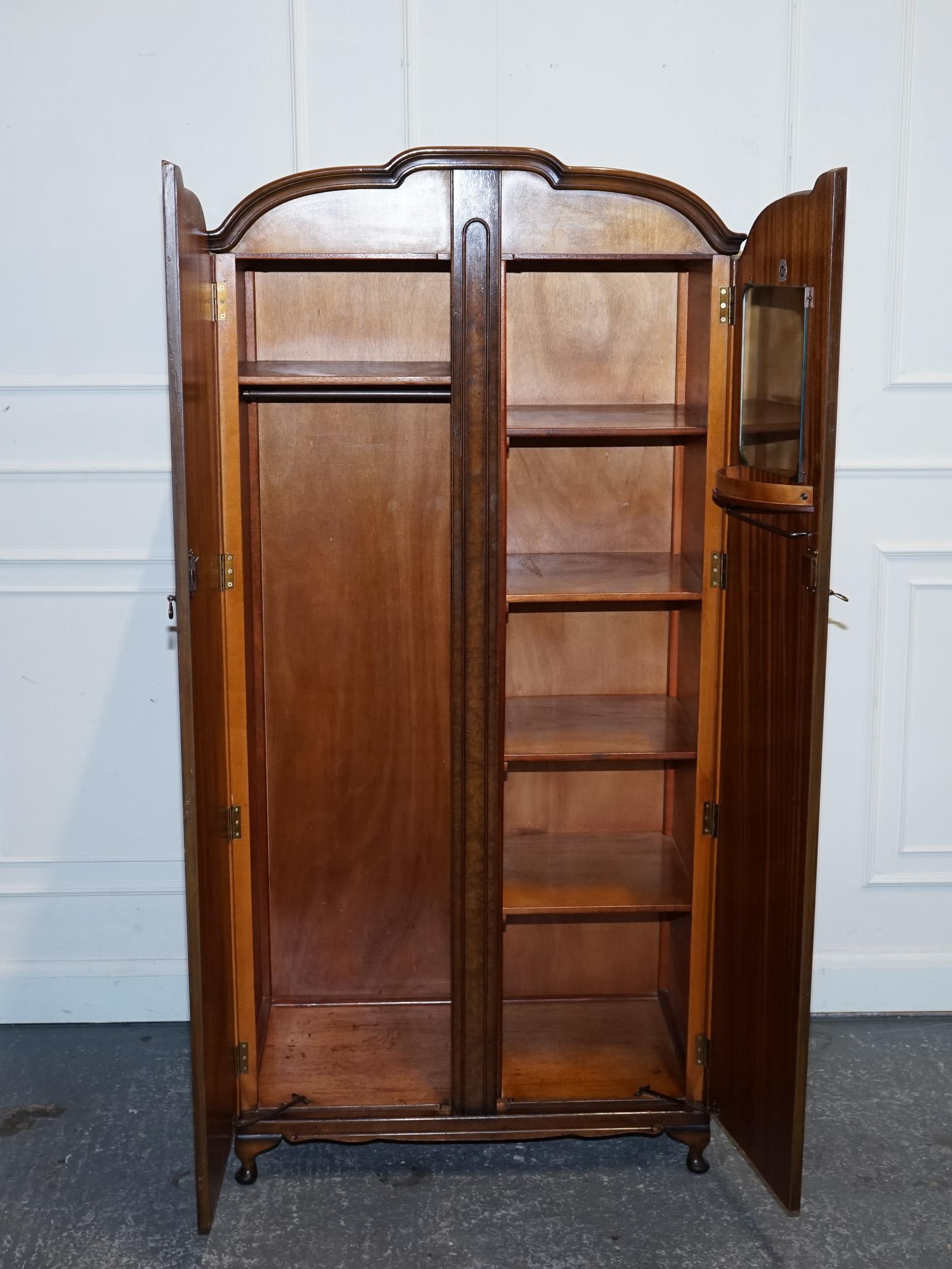 GORGEOUS MAPLE & CO ART DECO 1920s SMALL TWO DOOR BURR WALNUT WARDROBE 1