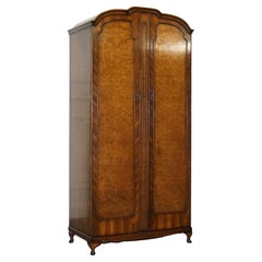 GORGEOUS MAPLE & CO ART DECO 1920s SMALL TWO DOOR BURR WALNUT WARDROBE