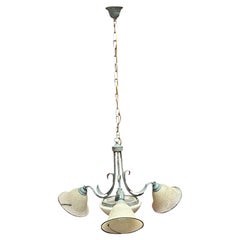 Gorgeous Metal and Glas Shade four Light Chandelier, Florentine Style 1980s