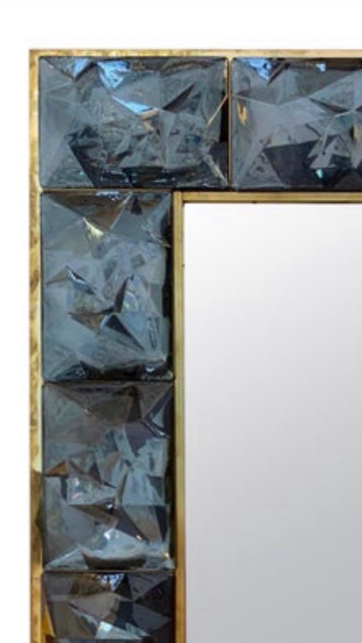 Gorgeous Metal Grey Murano Glass and Brass Mirror, Italy In Good Condition In Miami, FL