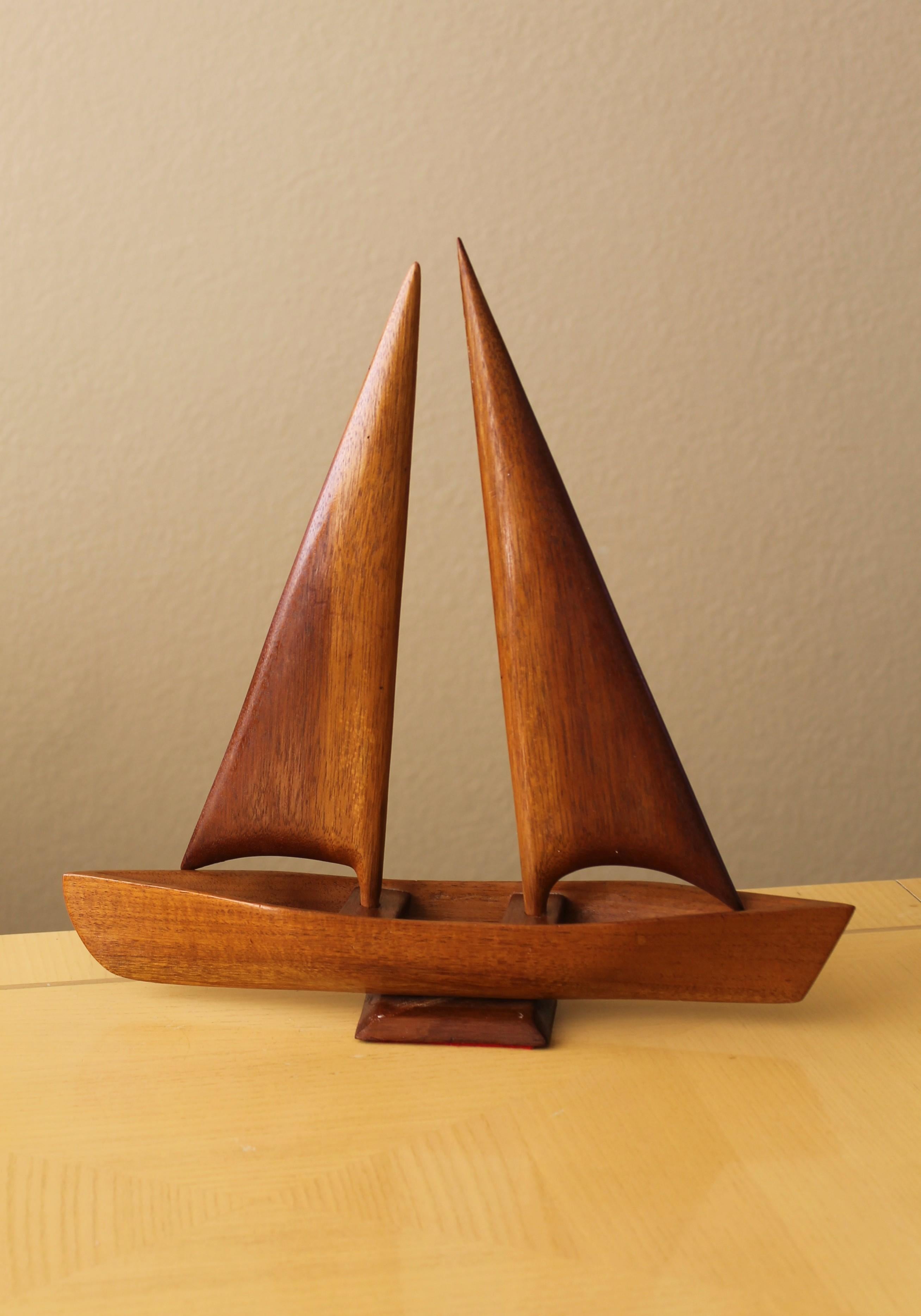 20th Century Gorgeous Mid Century Danish Styled Teak Sailboat Sculpture 1960 For Sale