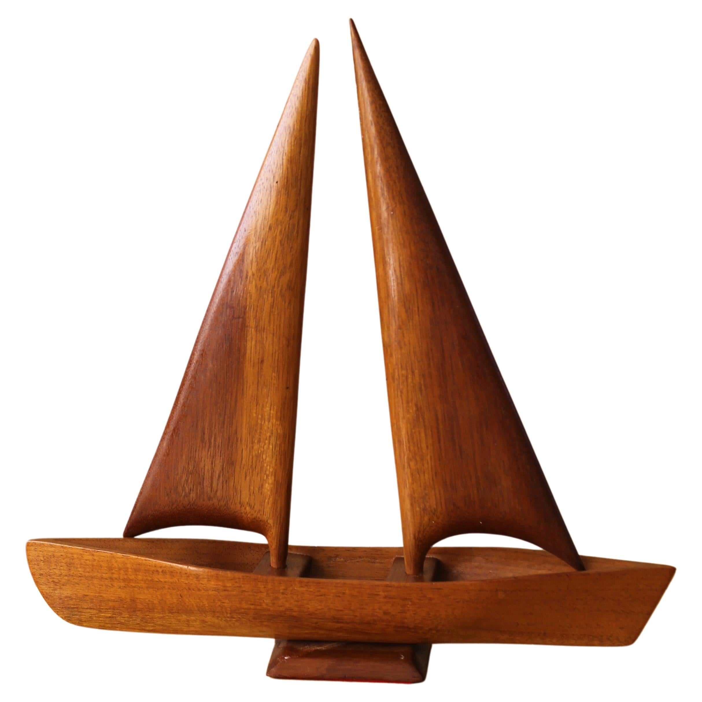 Gorgeous Mid Century Danish Styled Teak Sailboat Sculpture 1960 For Sale