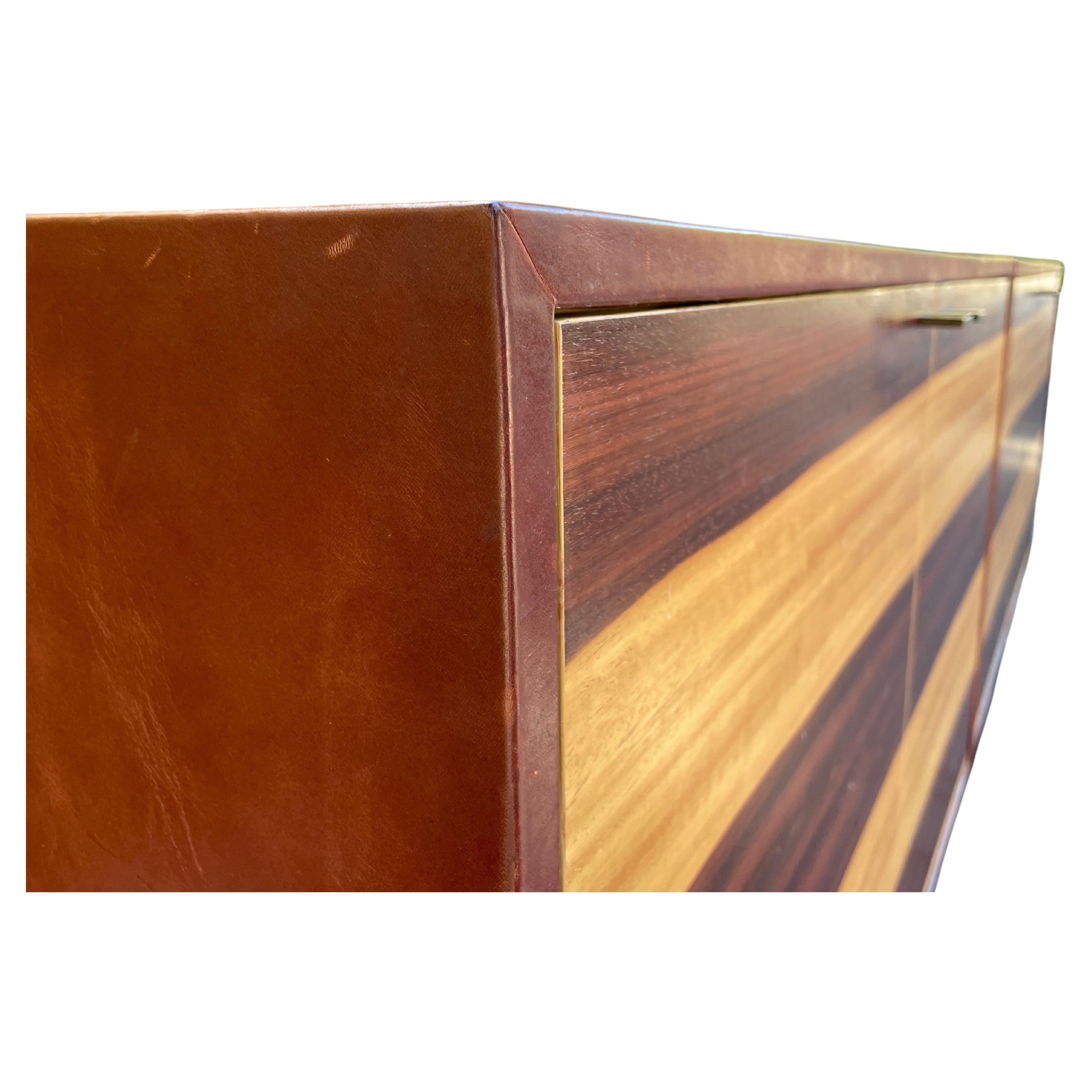 Contemporary Gorgeous Mid-Century Leather Wrapped Credenza by Thomas Hayes For Sale