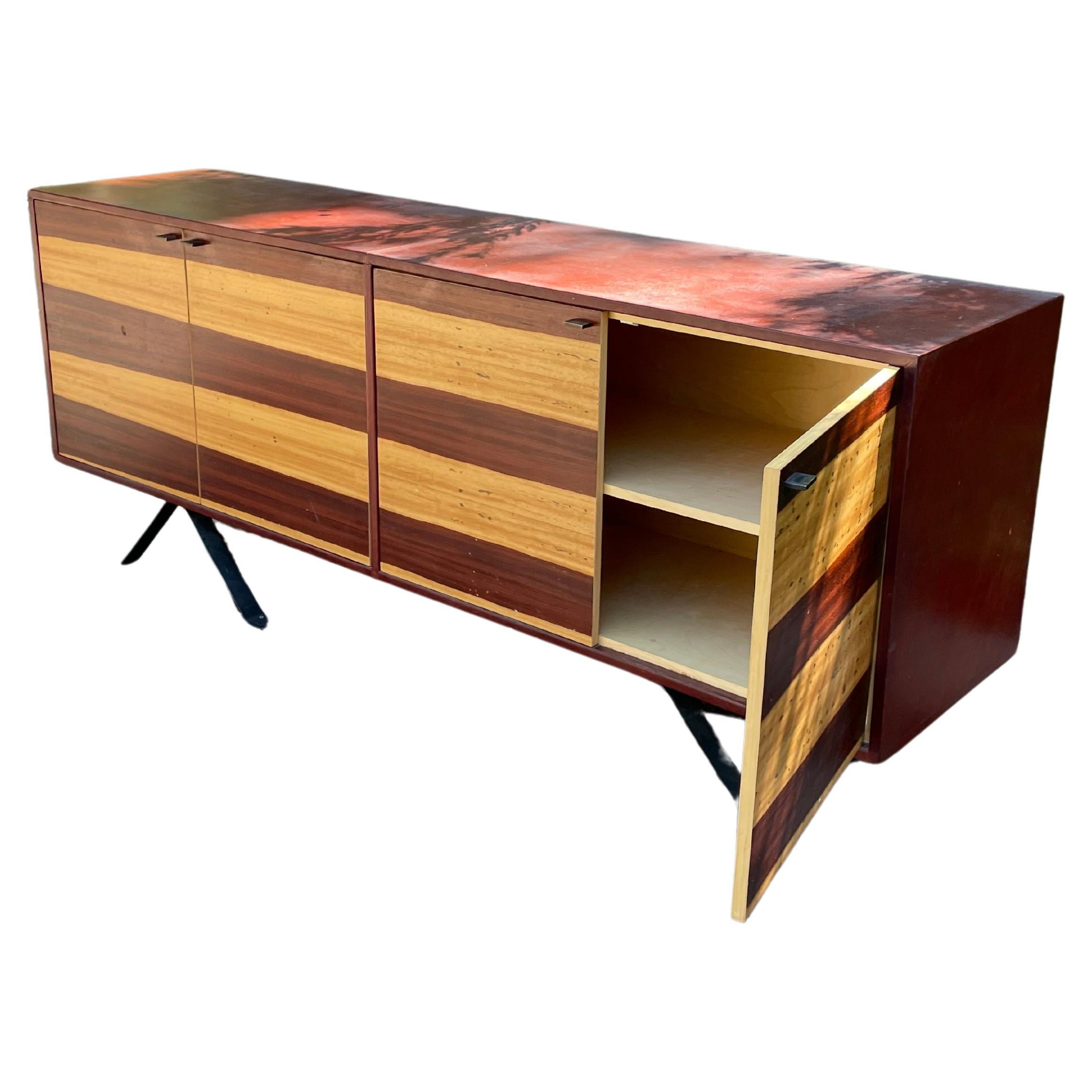 Gorgeous Mid-Century Leather Wrapped Credenza by Thomas Hayes For Sale 1