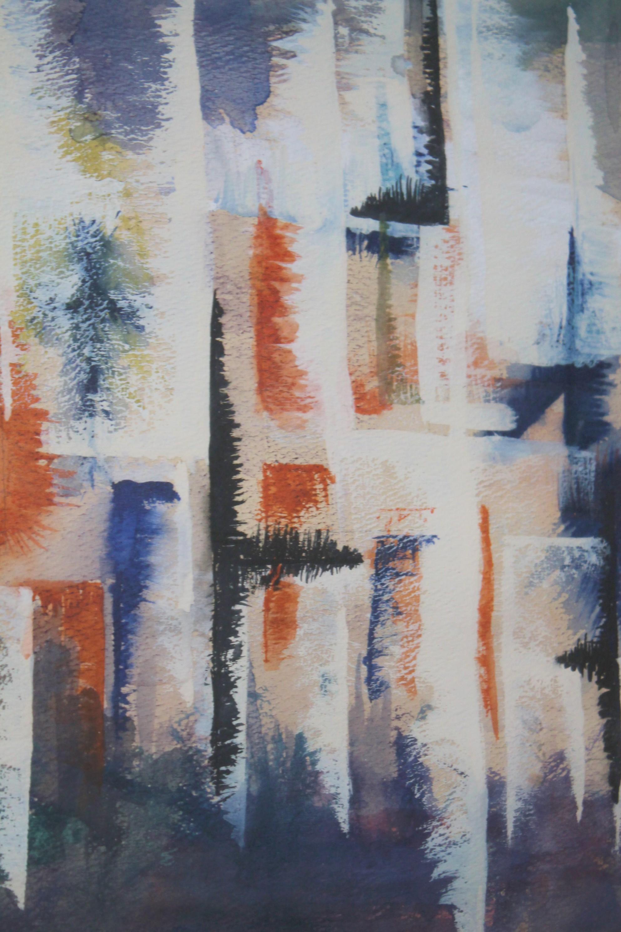 Mid-Century Modern Gorgeous Mid Century Modern Abstract Painting. Watercolor Kay Johnson Rare For Sale