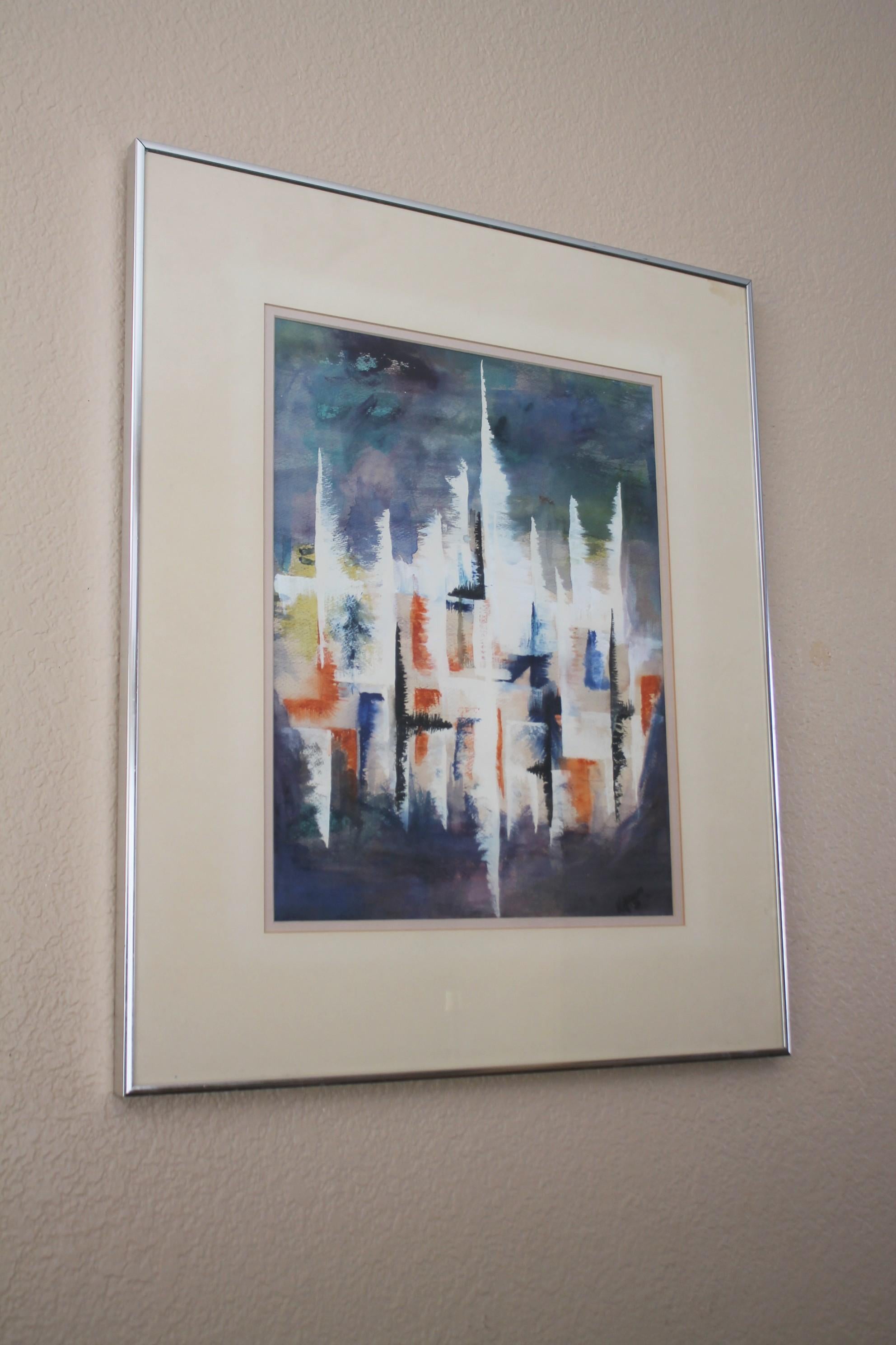 American Gorgeous Mid Century Modern Abstract Painting. Watercolor Kay Johnson Rare For Sale