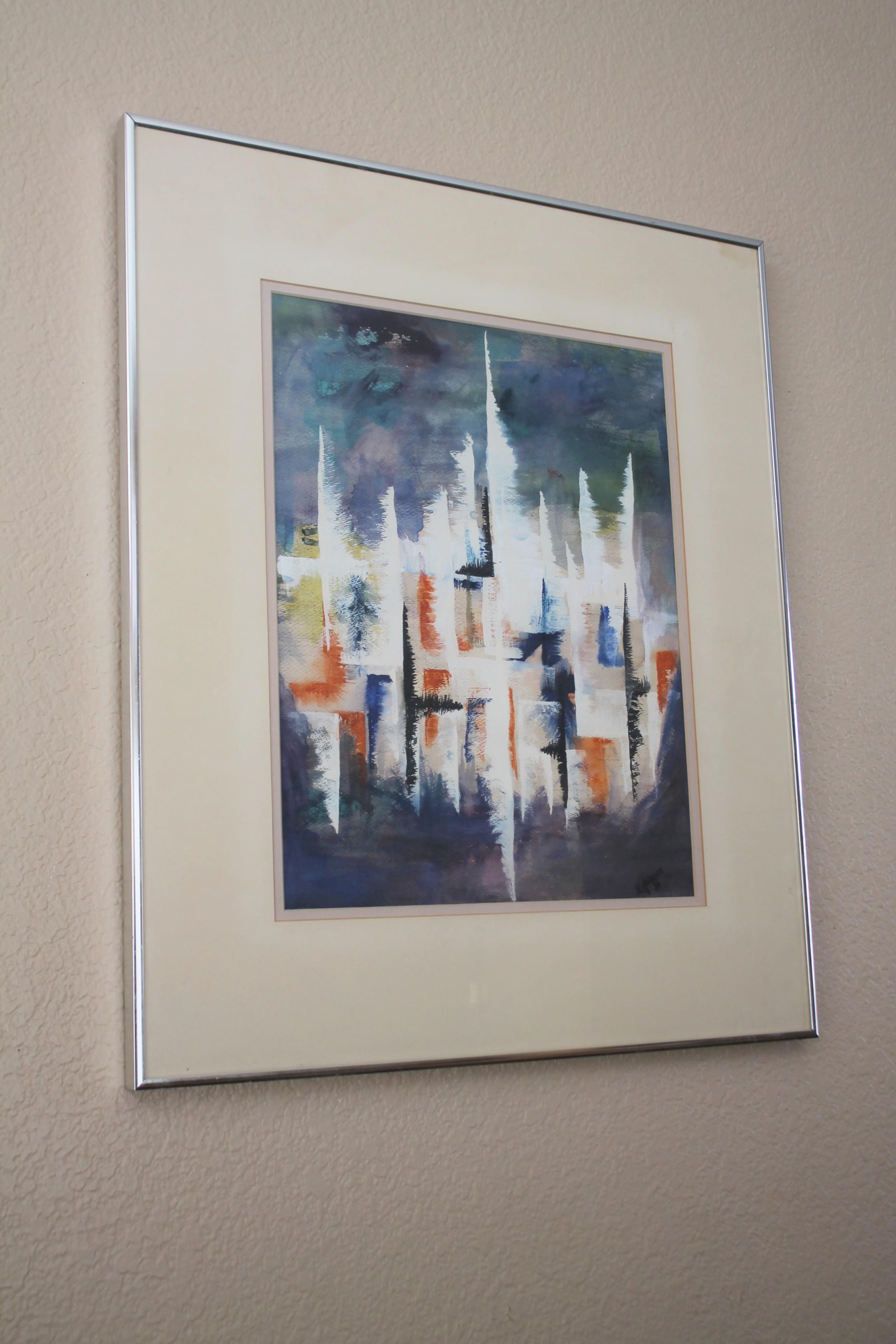 20th Century Gorgeous Mid Century Modern Abstract Painting. Watercolor Kay Johnson Rare For Sale