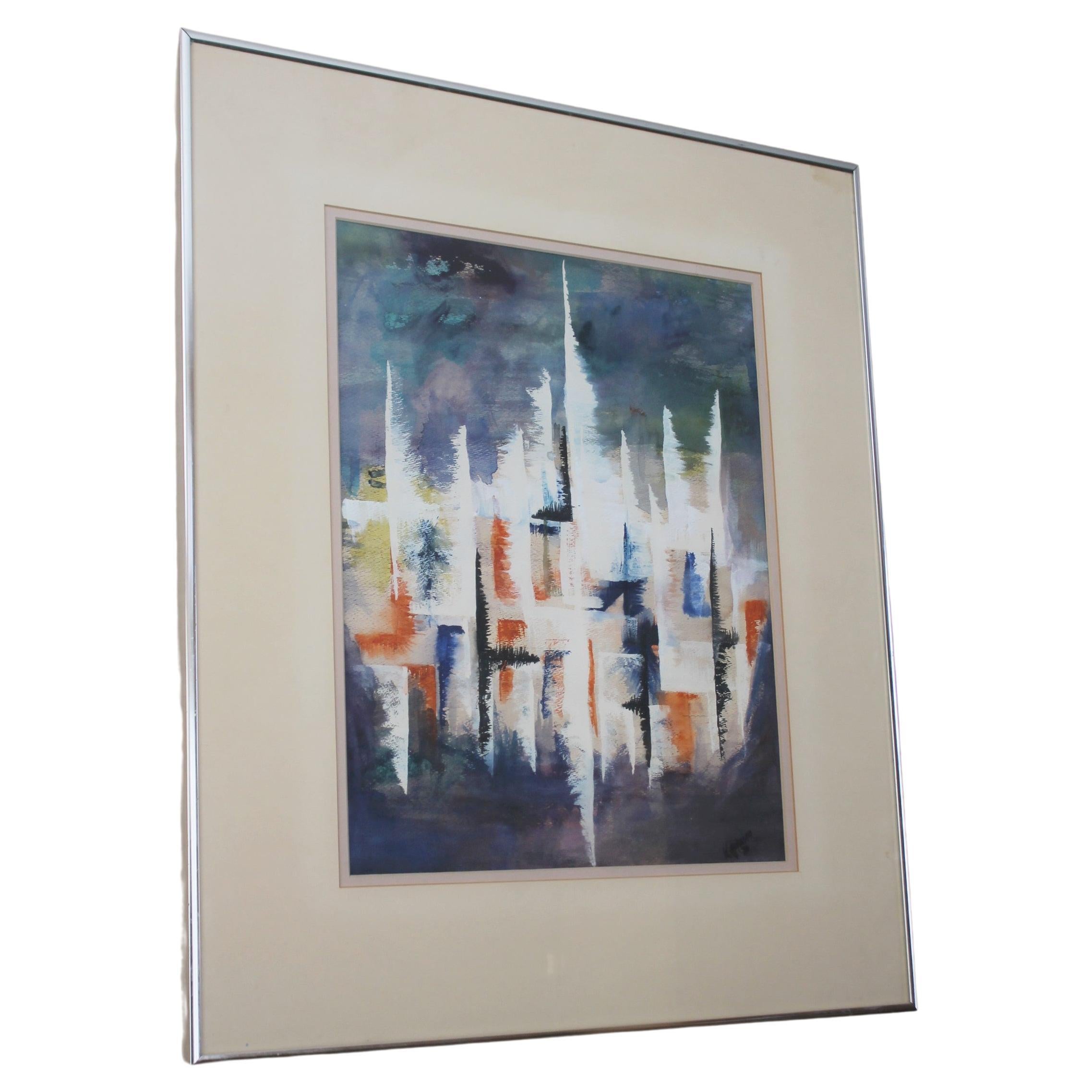 Gorgeous Mid Century Modern Abstract Painting. Watercolor Kay Johnson Rare