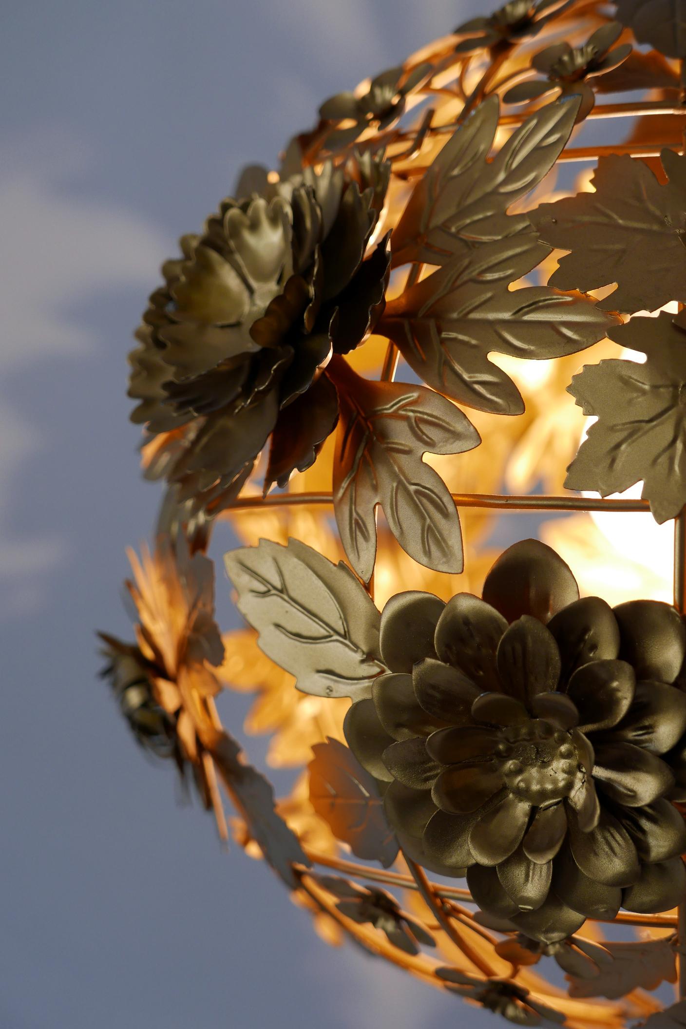 Gorgeous Mid-Century Modern Gilt Metal Floral Pendant Lamp, Germany, 1960s 4