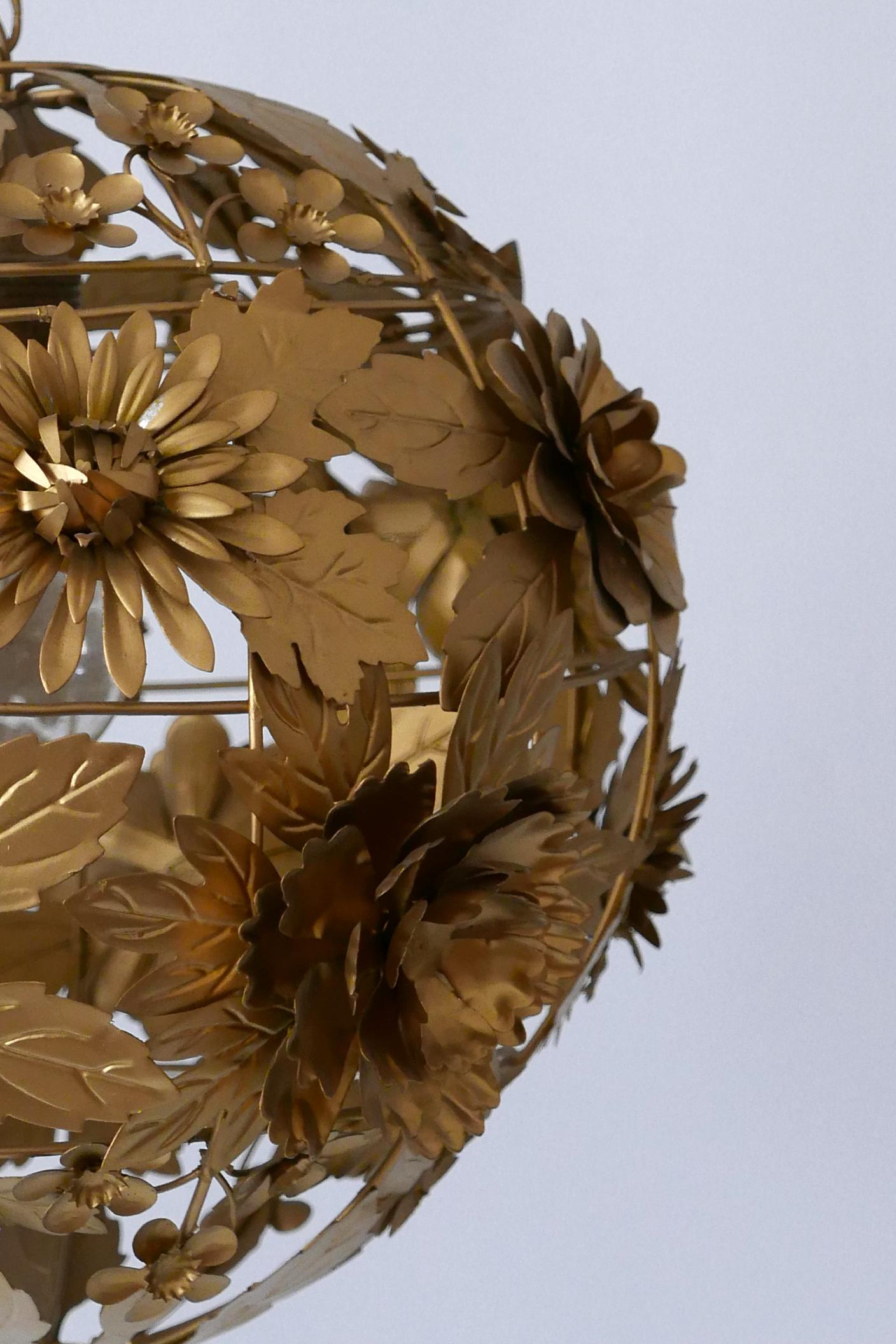 Gorgeous Mid-Century Modern Gilt Metal Floral Pendant Lamp, Germany, 1960s 5