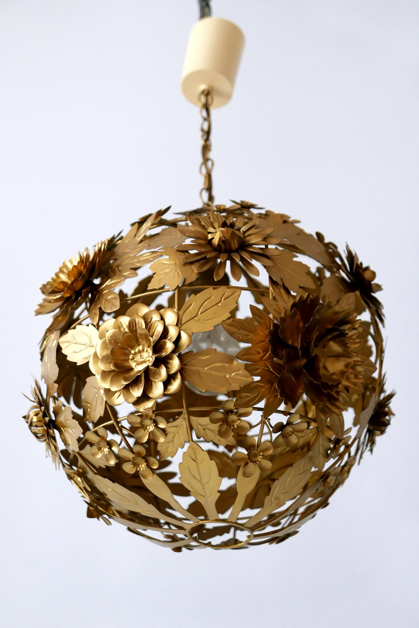 Gorgeous Mid-Century Modern Gilt Metal Floral Pendant Lamp, Germany, 1960s 10