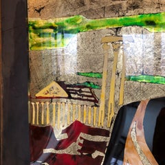 Gorgeous Mid-Century Modern Italian Reverse Painting on Curved Glass, circa 1950