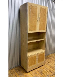 Gorgeous Mid-Century Oak, Cane & Chrome Wall Unit Featuring Adjustable Shelving